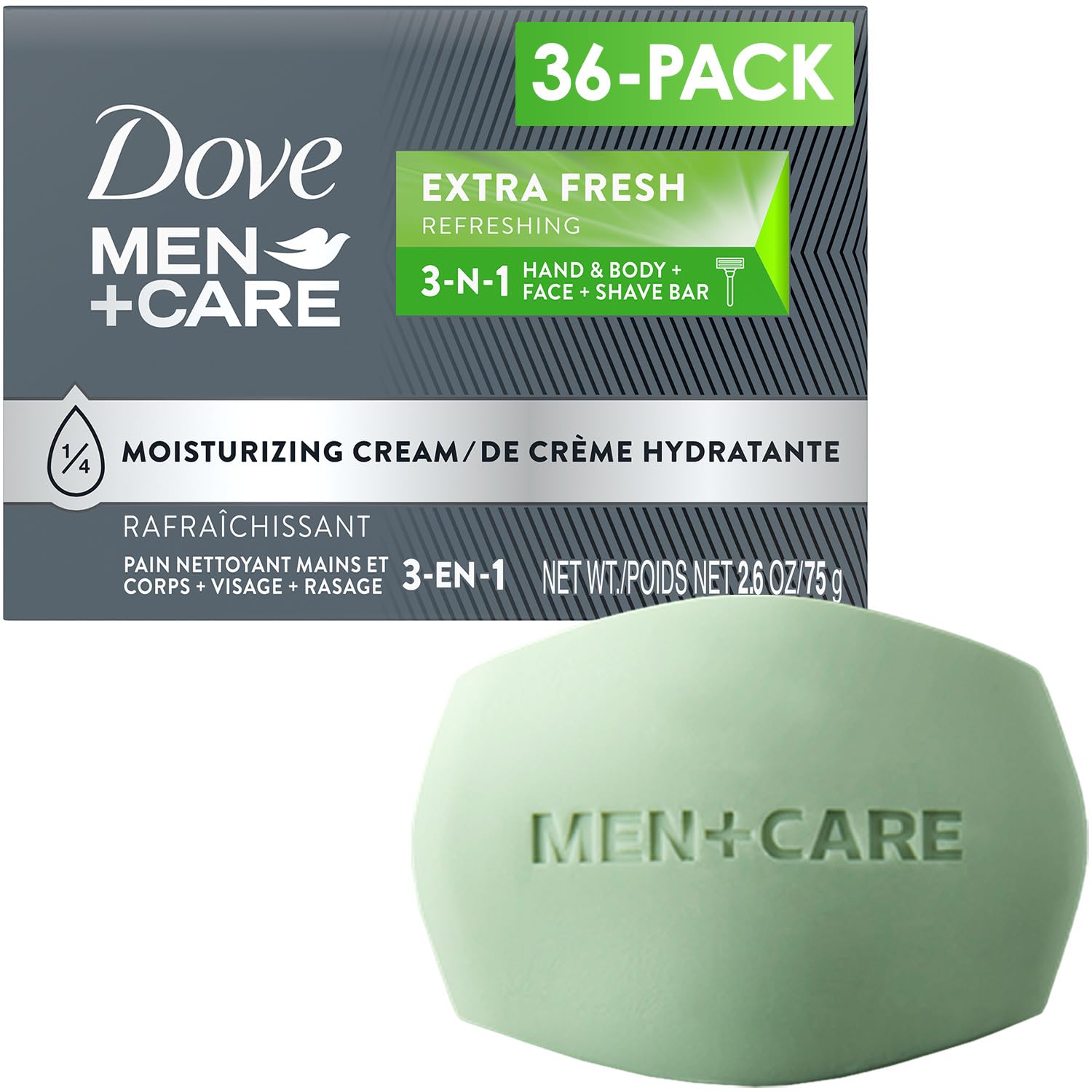 Buy now Dove Men+Care Bar 3 in 1 Cleanser for Body, Face, and Shaving Extra Fresh 14 Bars to Clean and Hydrate Skin Body and Facial Cleanser Mandarin Citrus, Patchouli, and Rosemary scent 3.75 oz at indiglob india