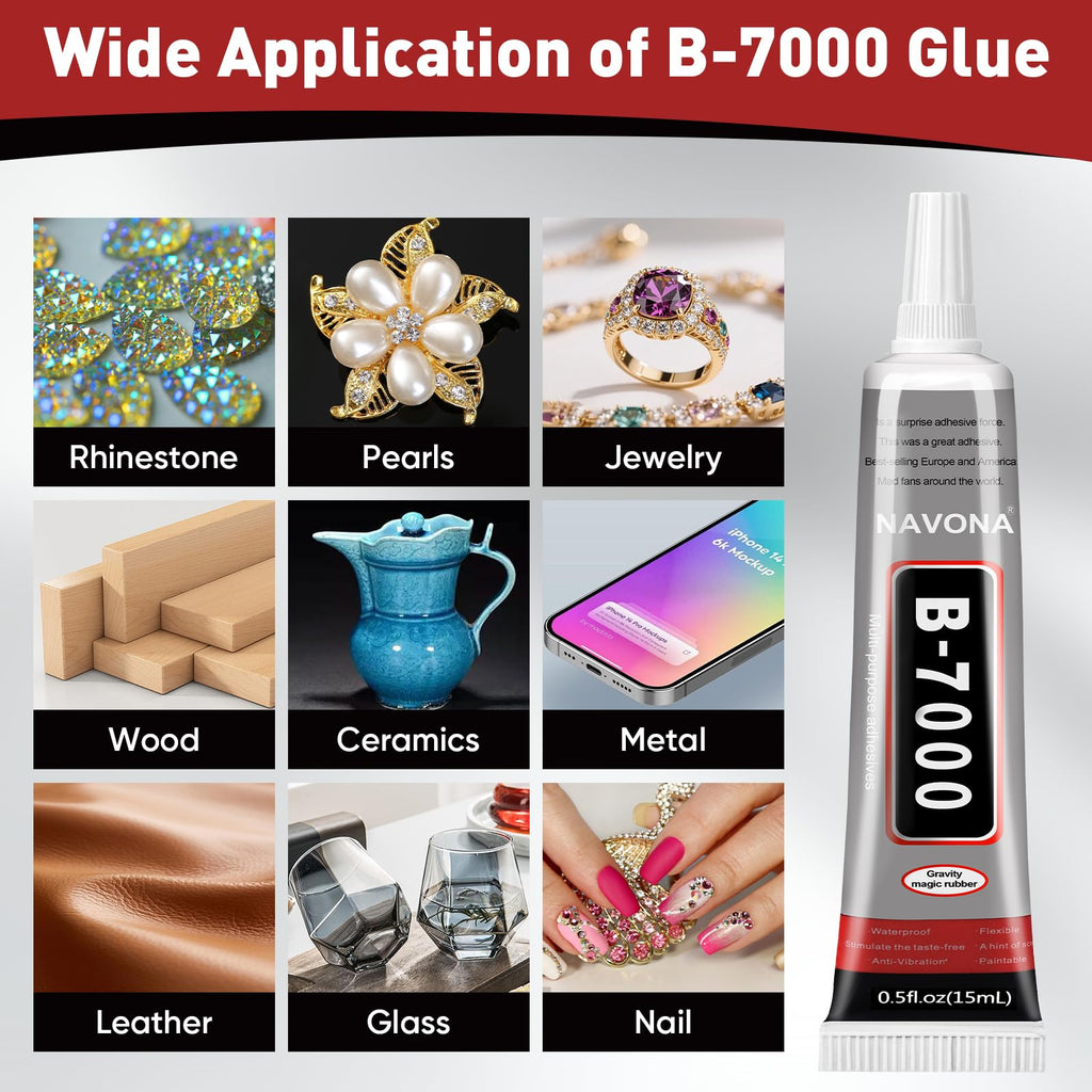 15 PCS 15ml B7000 Rhinestone Glue Clear with Precision Tip, Bedazzling Glue, Multipurpose Super Glues for Nail, Craft, Jewelry Making, Nail Art, DIY, Makeup, Shoes