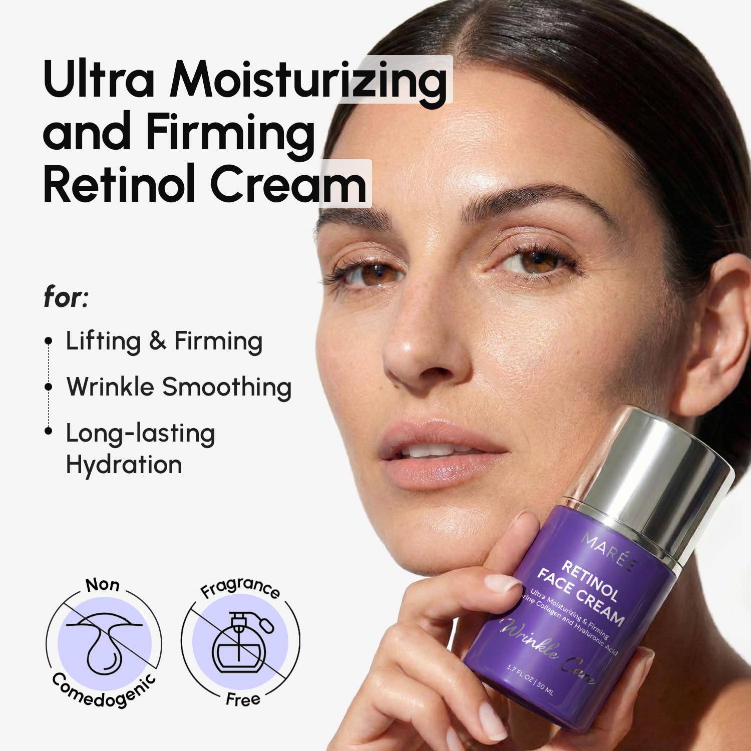 MAREE Face Moisturizer – Firming & Lifting Face Cream for Women with Collagen, Retinol & Hyaluronic Acid – Day & Night Anti-Aging Facial Wrinkle DD Cream Moisturizer for Dry Skin – Purple