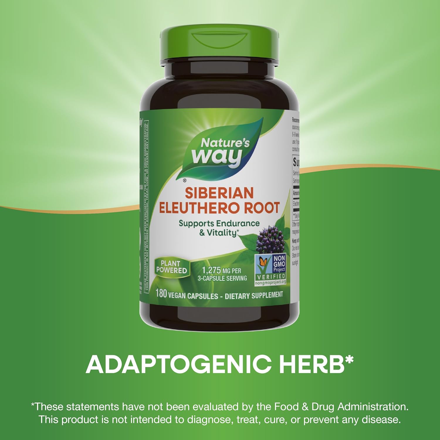 Buy now Nature's Way Premium Herbal Siberian Eleuthero Root Supplement, Supports Endurance & Vitality*, Adaptogen*, 1,275mg per 3-Capsule Serving, Non-GMO Project Verified, 180 Capsules (Packaging May Vary) at indiglob india
