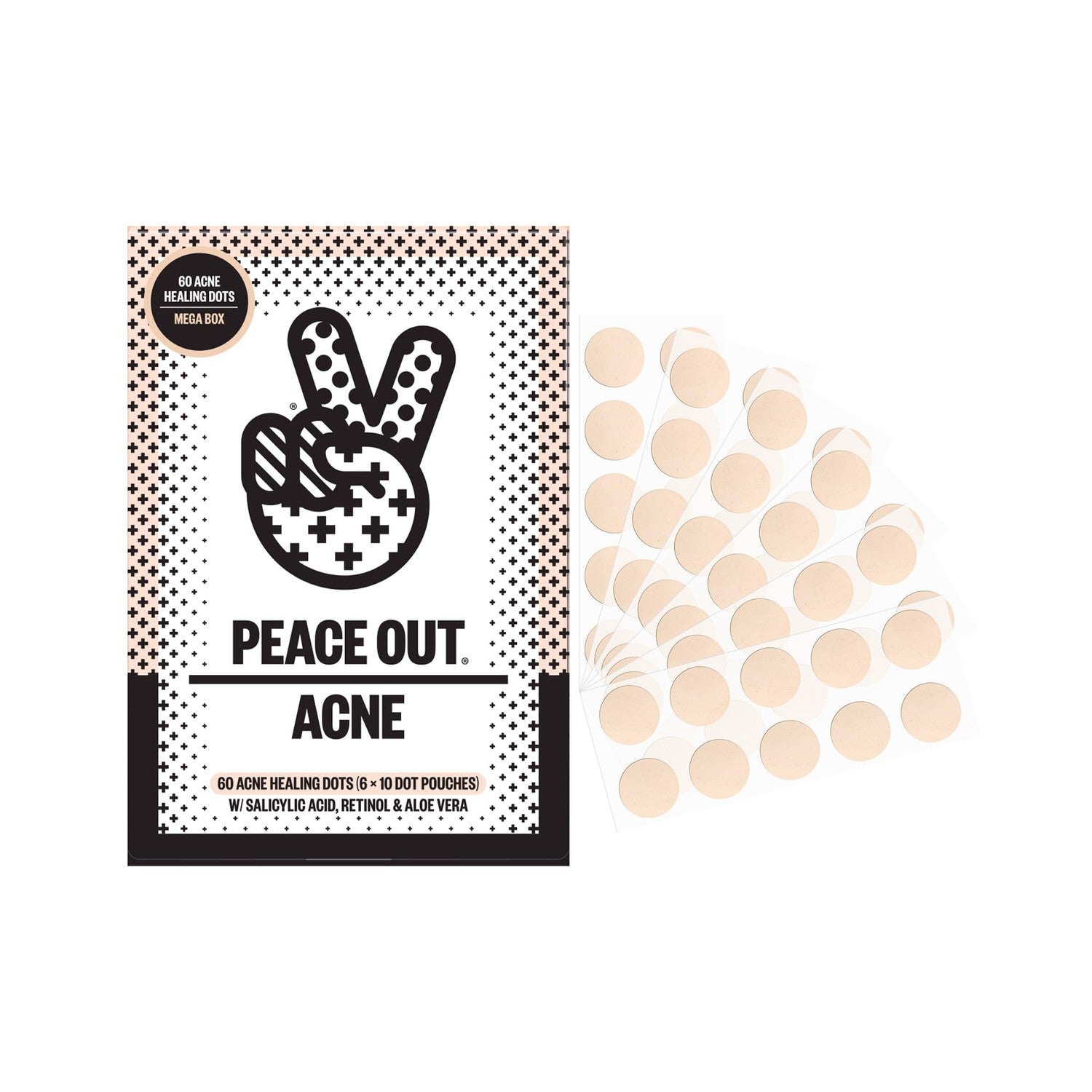 PEACE OUT Acne Healing Dots Hydrocolloid Pimple Patches (60 count) | Fast Acting Acne Spot Treatment for Blemishes & Breakouts with Salicylic Acid, Retinol and Aloe Vera, Award Winning Skincare
