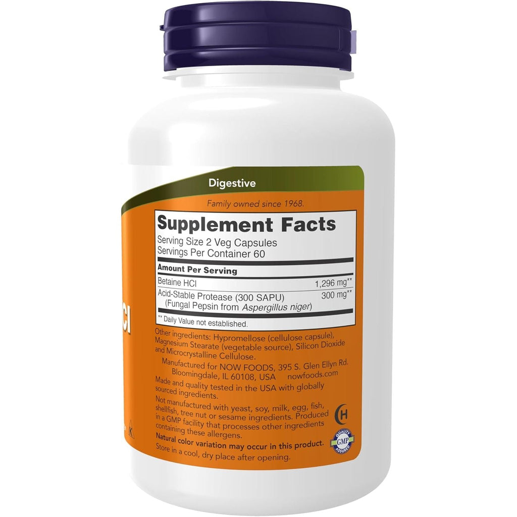 Buy now NOW Foods Supplements, Betaine HCl 648 mg, Vegetarian Formula, Digestive Support*, 120 Veg Capsules at indiglob india