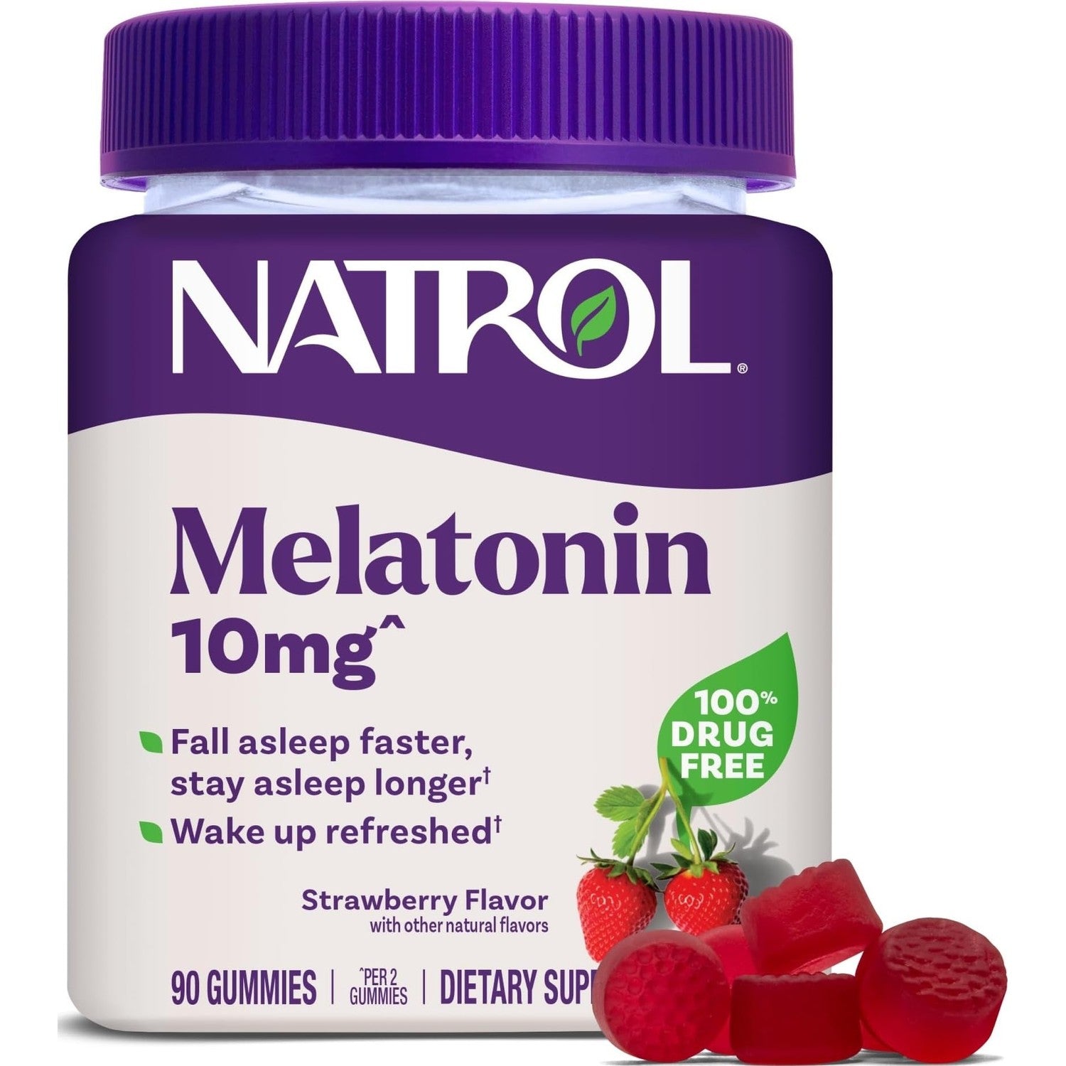 Natrol Melatonin 10 mg Gummies, Sleep Support for Adults, 90 Gummies | Supplement to Fall Asleep Faster & Stay Asleep Longer, Wake Up Refreshed, 100% Drug-Free, Strawberry-flavored, 45 Day Supply