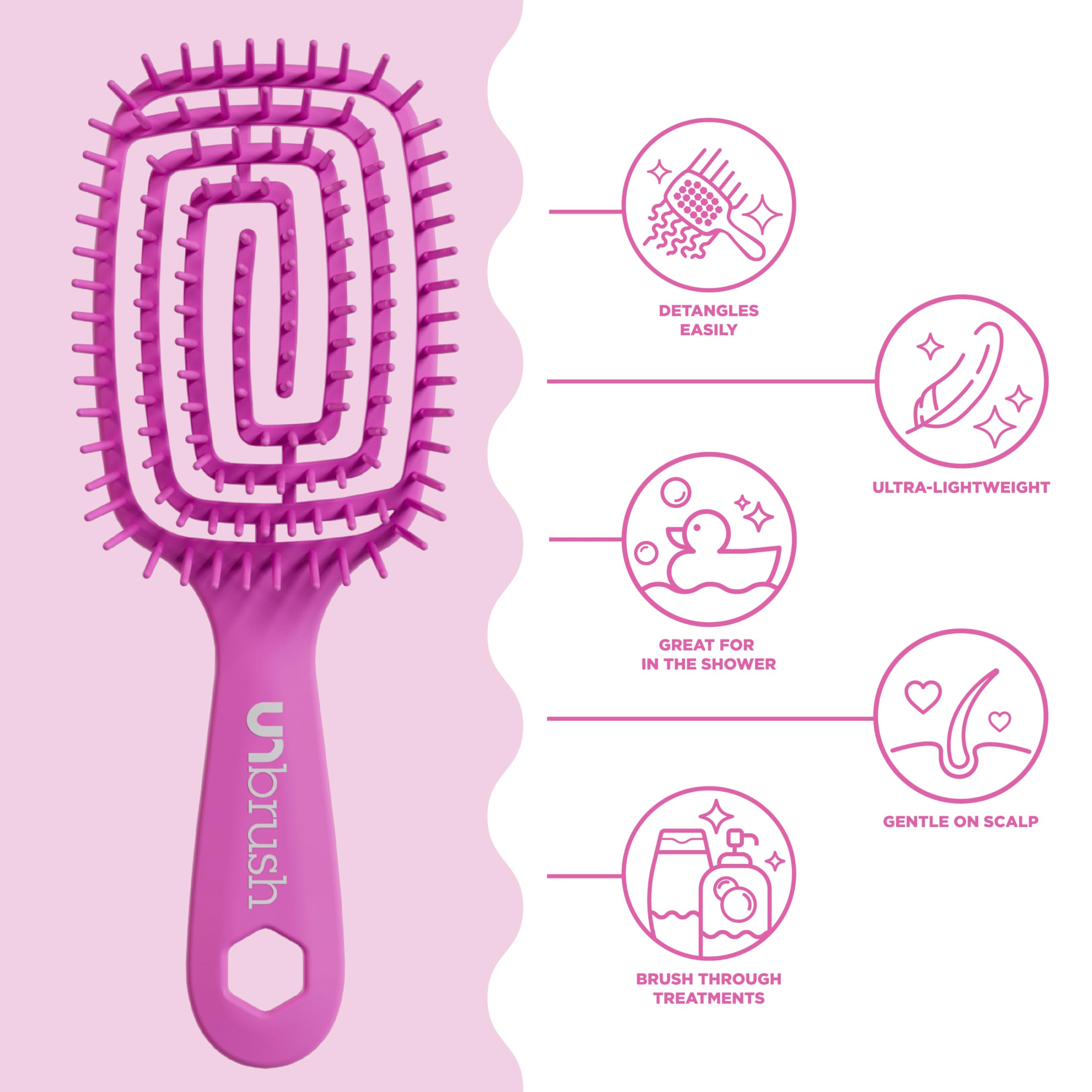 FHI Heat UNbrush Flex Detangling Brush - Ultra Flexible Hairbrush | DuoFlex Anti-Static Bristles for Removing Tangles, Massaging Scalp & Faster Styling - Pain-Free Hair Brush Detangler