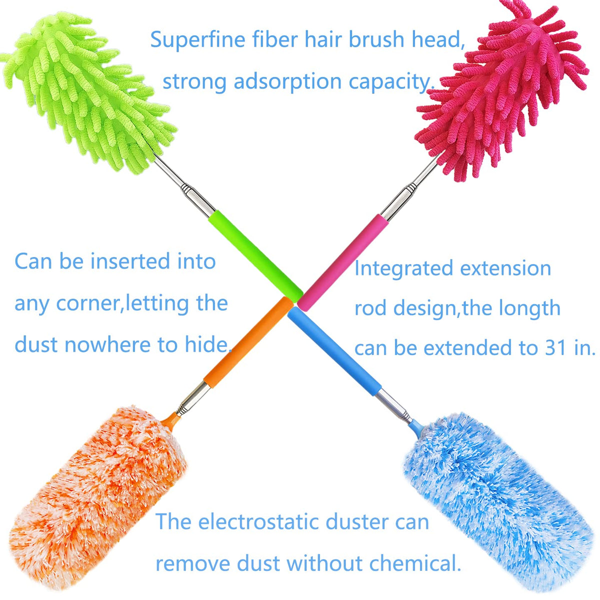4 pcs Extendable and Washable Microfibre Feather Duster,13" to 30" Reachable, Microfibre Cleaning Tool, Small Dusters for Cleaning Office, Car, Computer, Furniture, Sofa