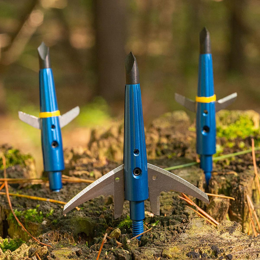 Swhacker #261 Levi Morgan Series 2-Blade Mechanical Broadheads, 100 Grain, 2.0" Cut, Expandable Broadhead, Archery Hunting Broadheads, 4 Pack, Blue
