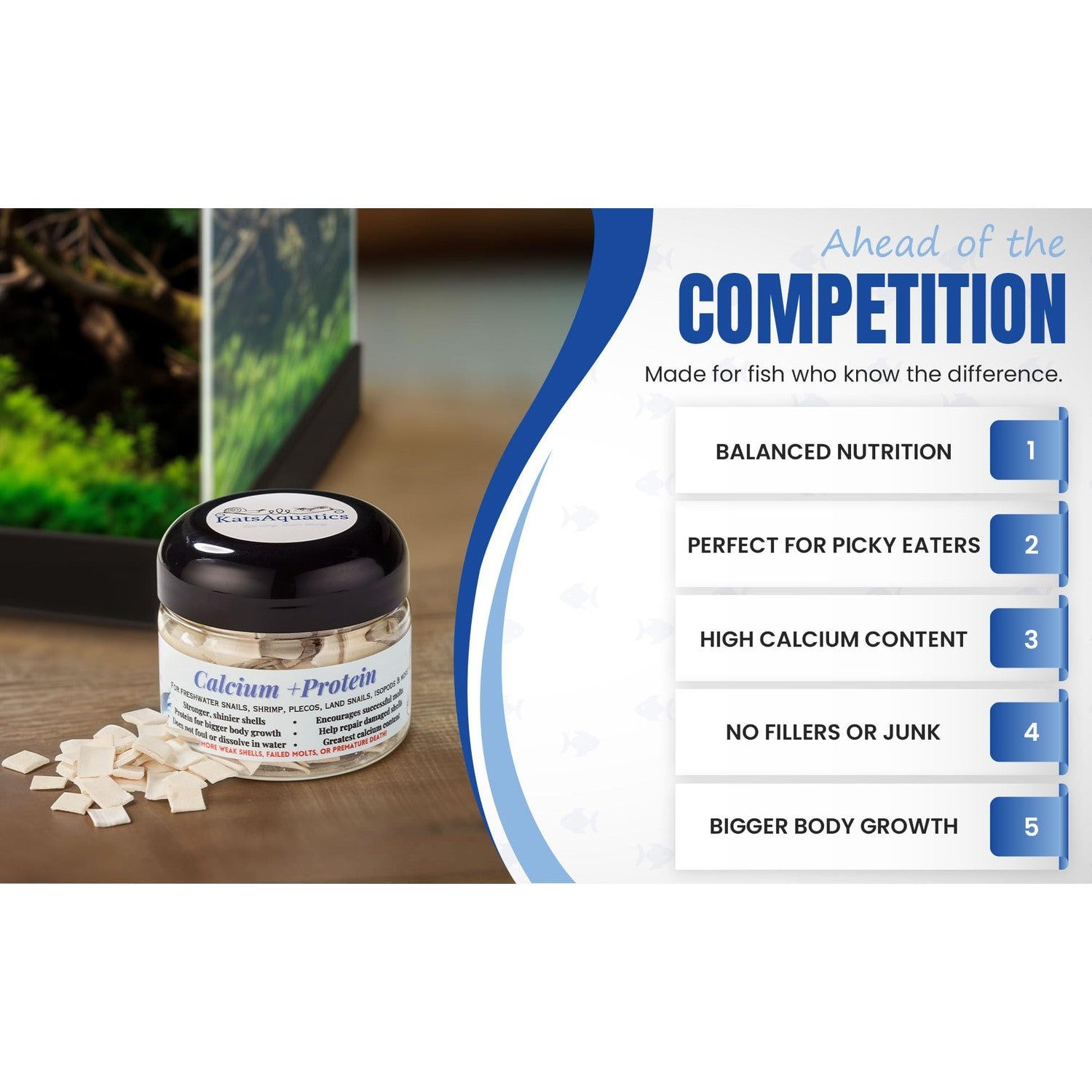 Calcium + Protein, for Strong Shells, Healthy Molts, 100% Natural, Does Not Dissolve in Water, Fast Sinking for Aquatic Shrimp, Snails, Plecos and More! Biologist Made in USA