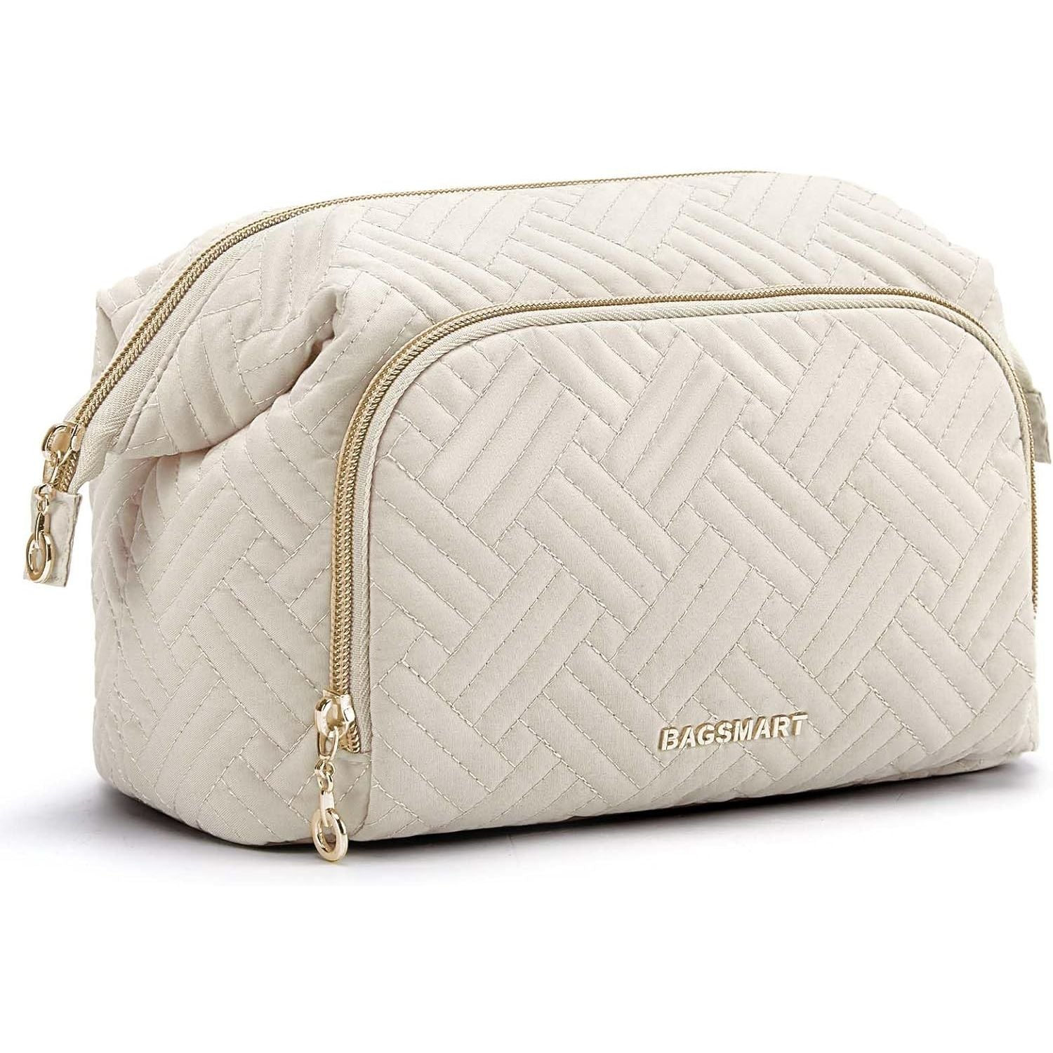 Buy now BAGSMART Travel Makeup Bag, Cosmetic Bag Make Up Organizer Case,Large Wide-open Pouch for Women Purse for Toiletries Accessories Brushes B-Large D-Beige at indiglob india