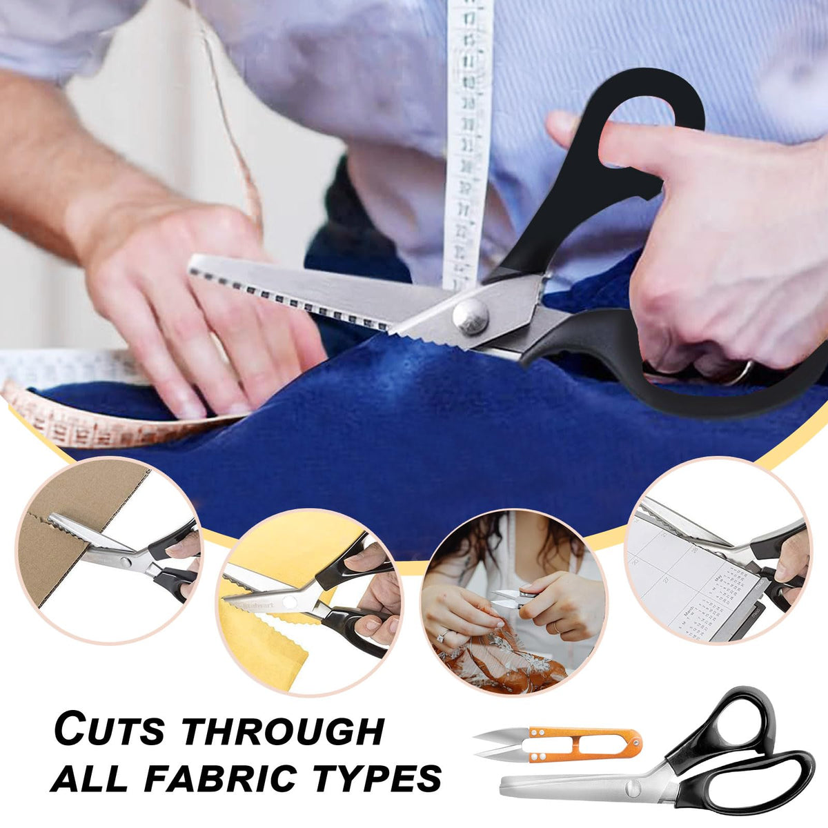 HAALII Shears Comfort Grips Crafts Zig Zag Cut Sewing Scissors, Professional Handheld Dressmaking, Pinking Shears, Zig Zag Craft Scissors Decorative Edge, Pinking Shears for Fabric Cutting