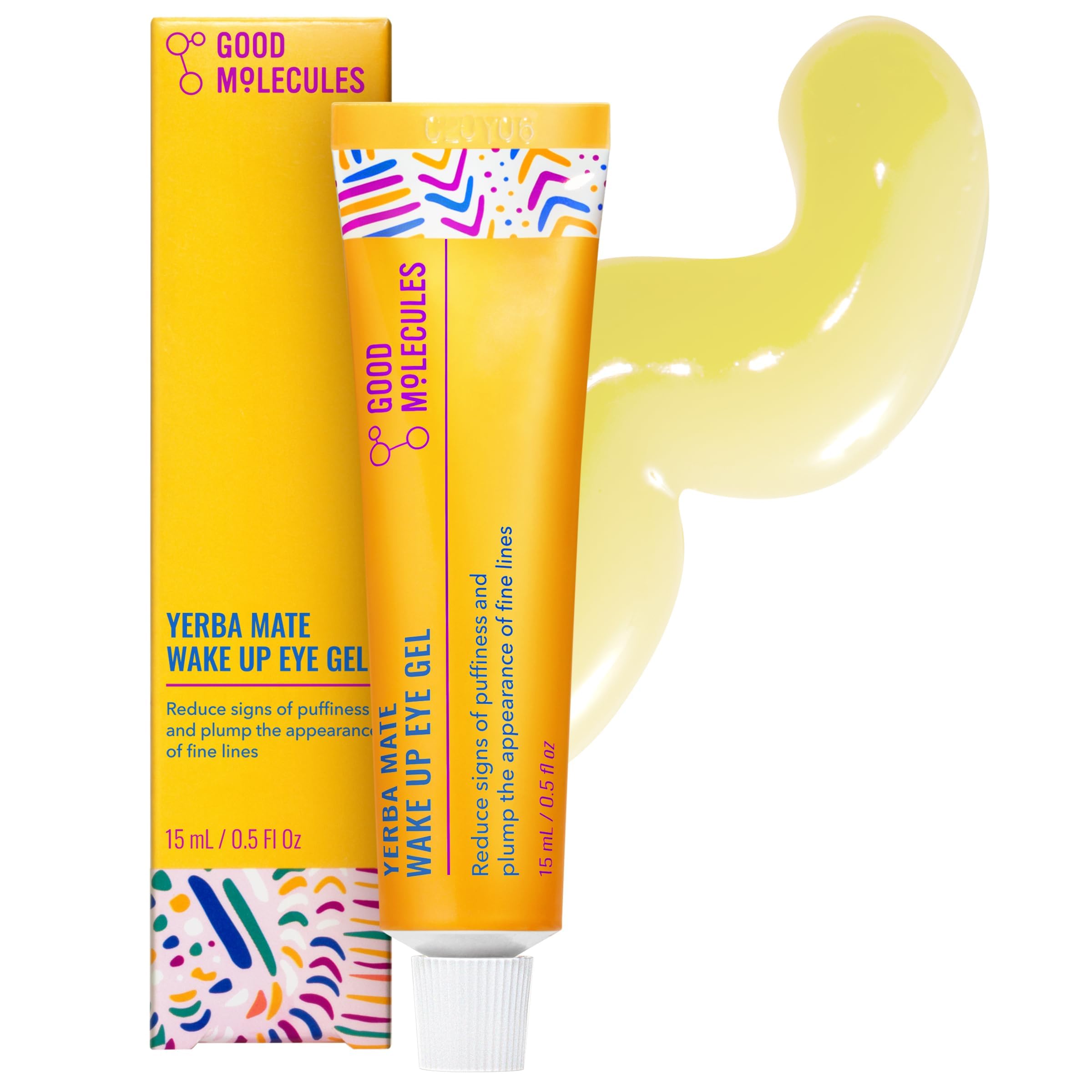 Good Molecules Yerba Mate Wake Up Eye Gel, Caffeine Under Eye Cream, 15 ml | Refreshes and hydrates tired under eyes with caffeine. Helps improve the look of puffiness, under eye bags, and fine lines.