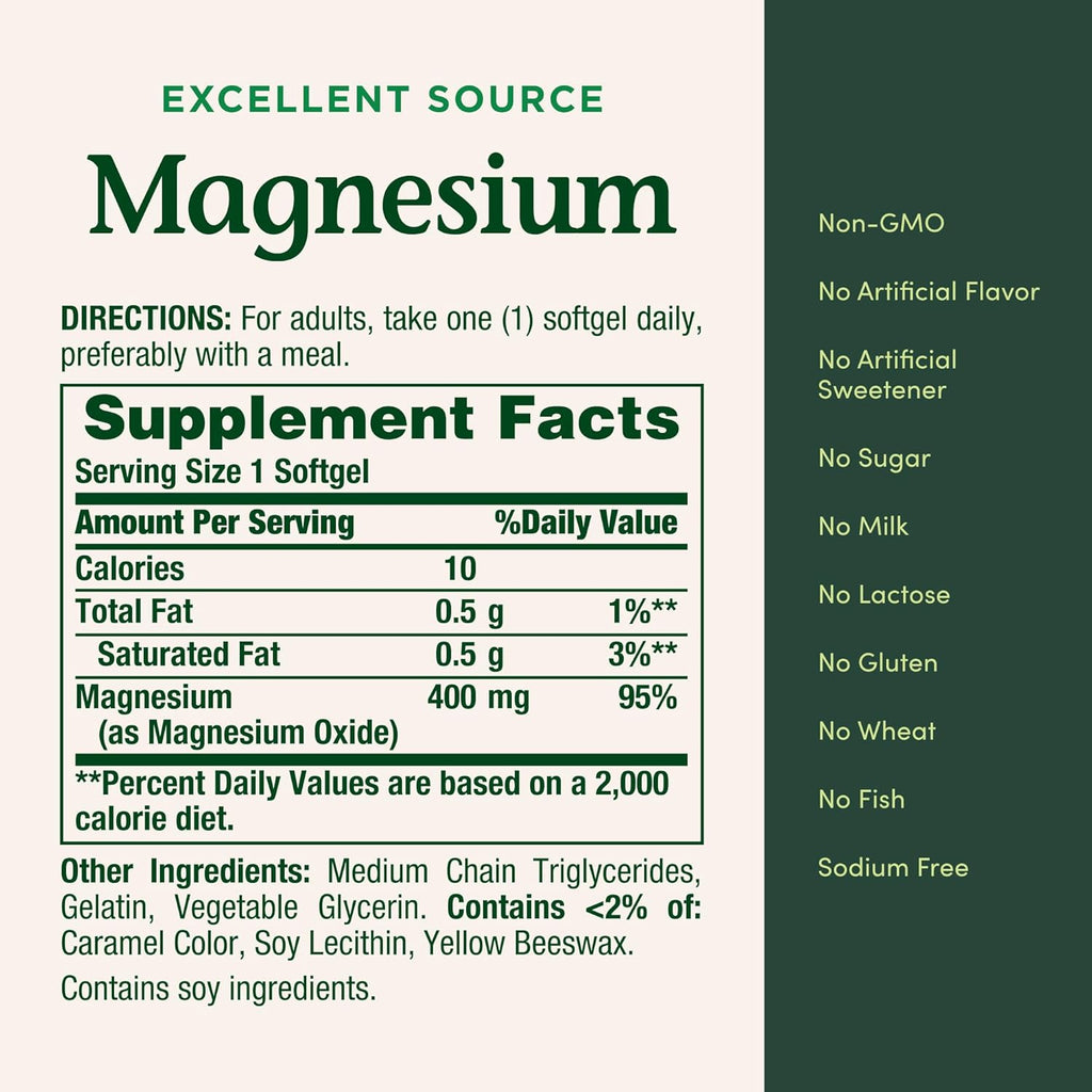 Buy now Nature's Bounty Magnesium 400 mg Softgel, Whole Body Support, Magnesium Supplements for Men and Women, Heart, Nerve & Bone Health, 75 Softgels (Pack of 1) at indiglob india