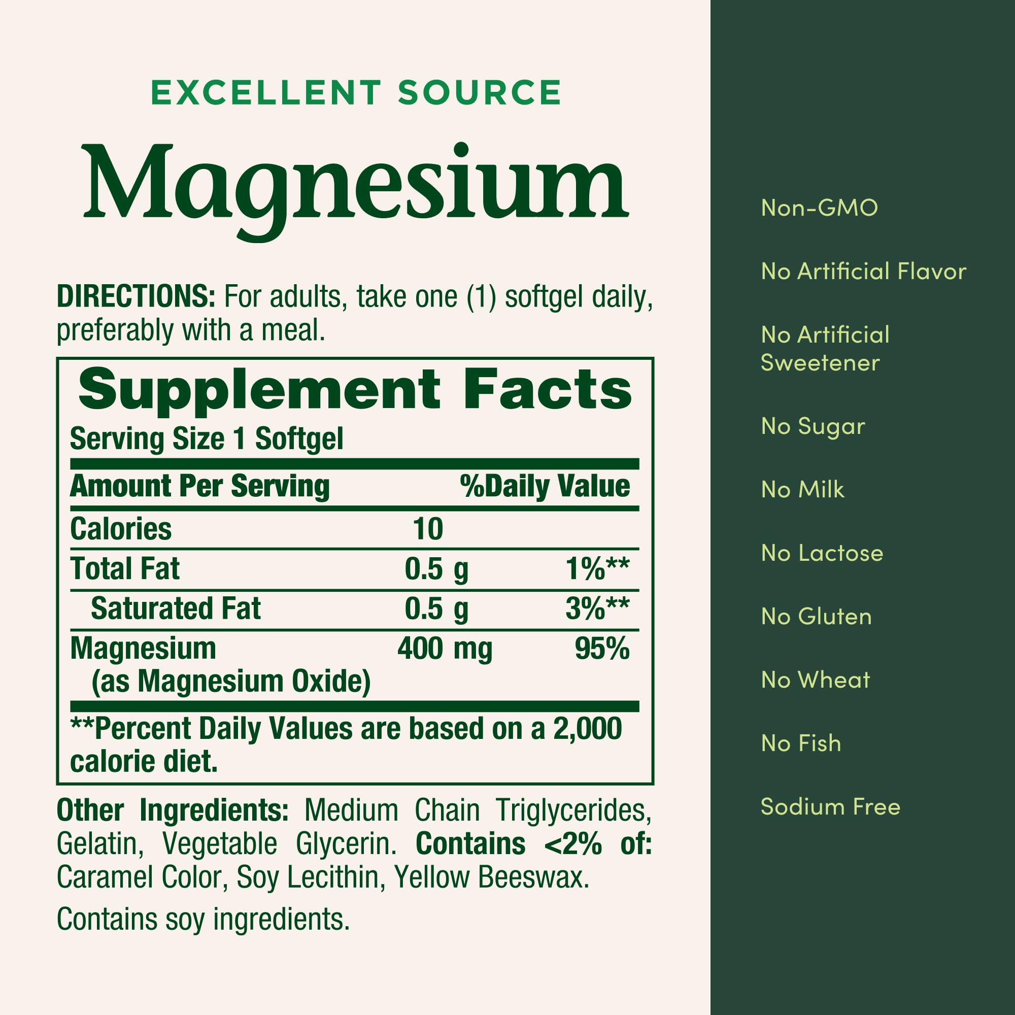 Nature's Bounty Magnesium 400mg Softgel, Whole Body Support, 75 Count