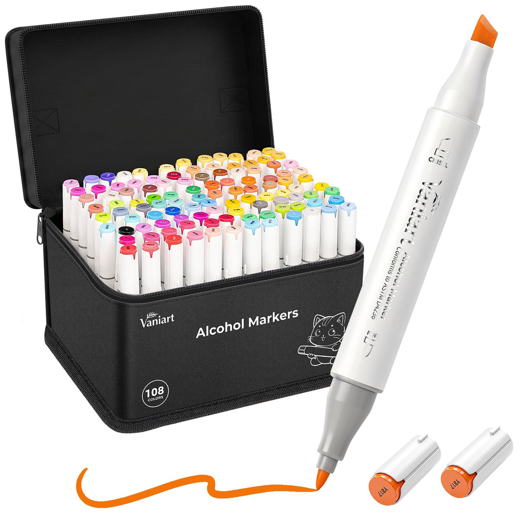 Professional Alcohol Markers, 108 Colors Fine & Chisel Sketch Pens