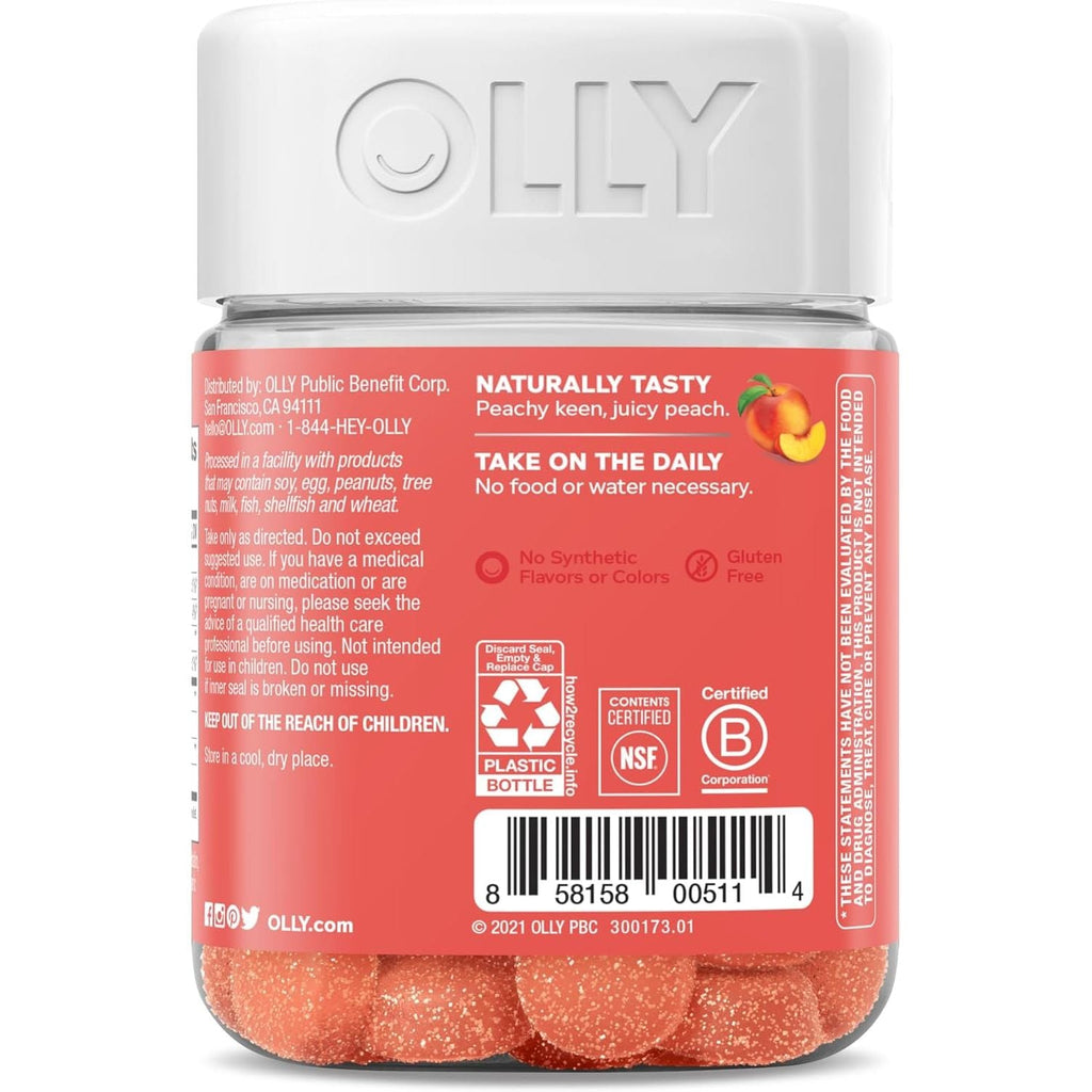 Buy now OLLY Probiotic + Prebiotic Gummy, Digestive Support and Gut Health, 500 Million CFUs, Fiber, Adult Chewable Supplement for Men and Women, Peach, 30 Day Supply - 30 Count at indiglob india
