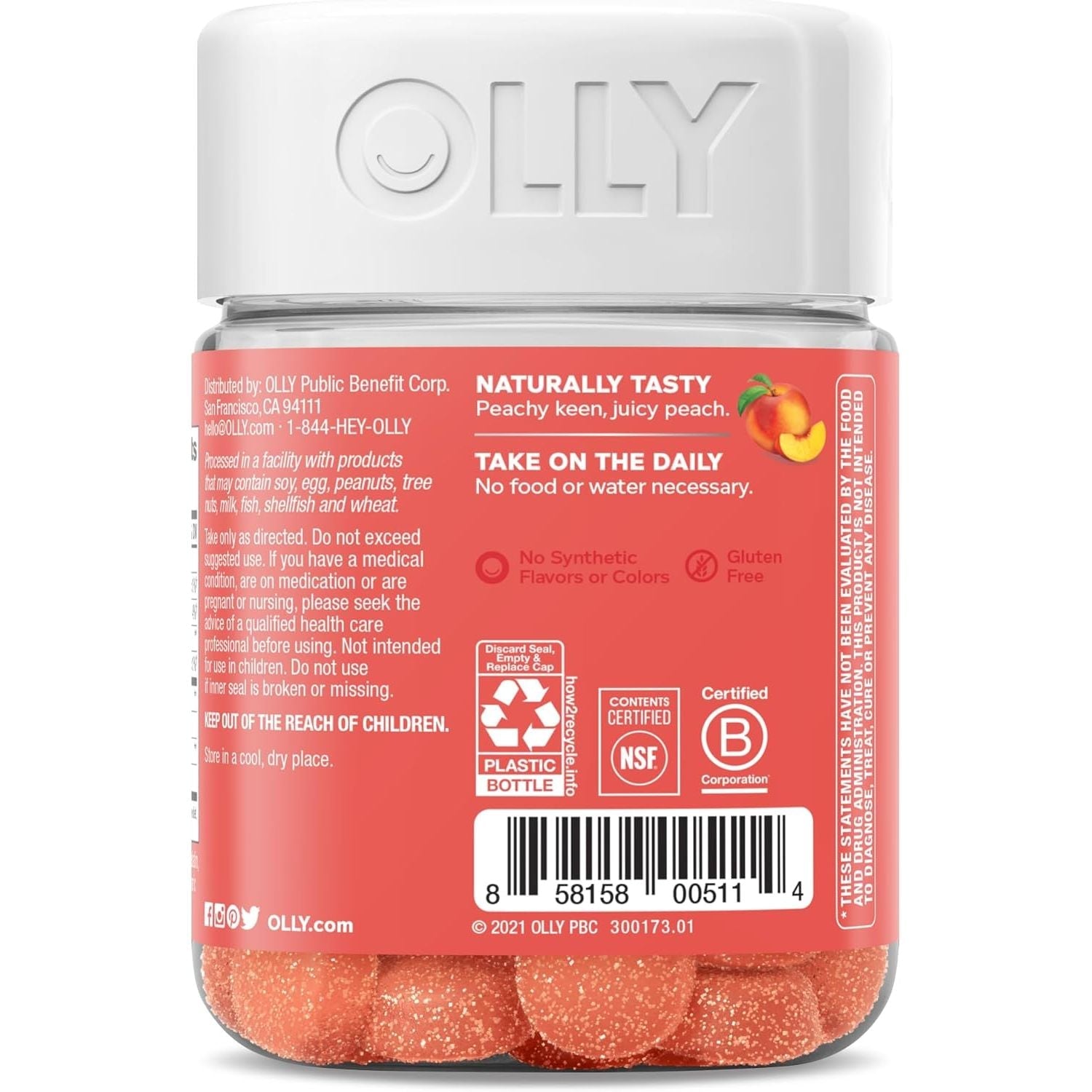 Buy now OLLY Probiotic + Prebiotic Gummy, Digestive Support and Gut Health, 500 Million CFUs, Fiber, Adult Chewable Supplement for Men and Women, Peach, 30 Day Supply - 30 Count at indiglob india