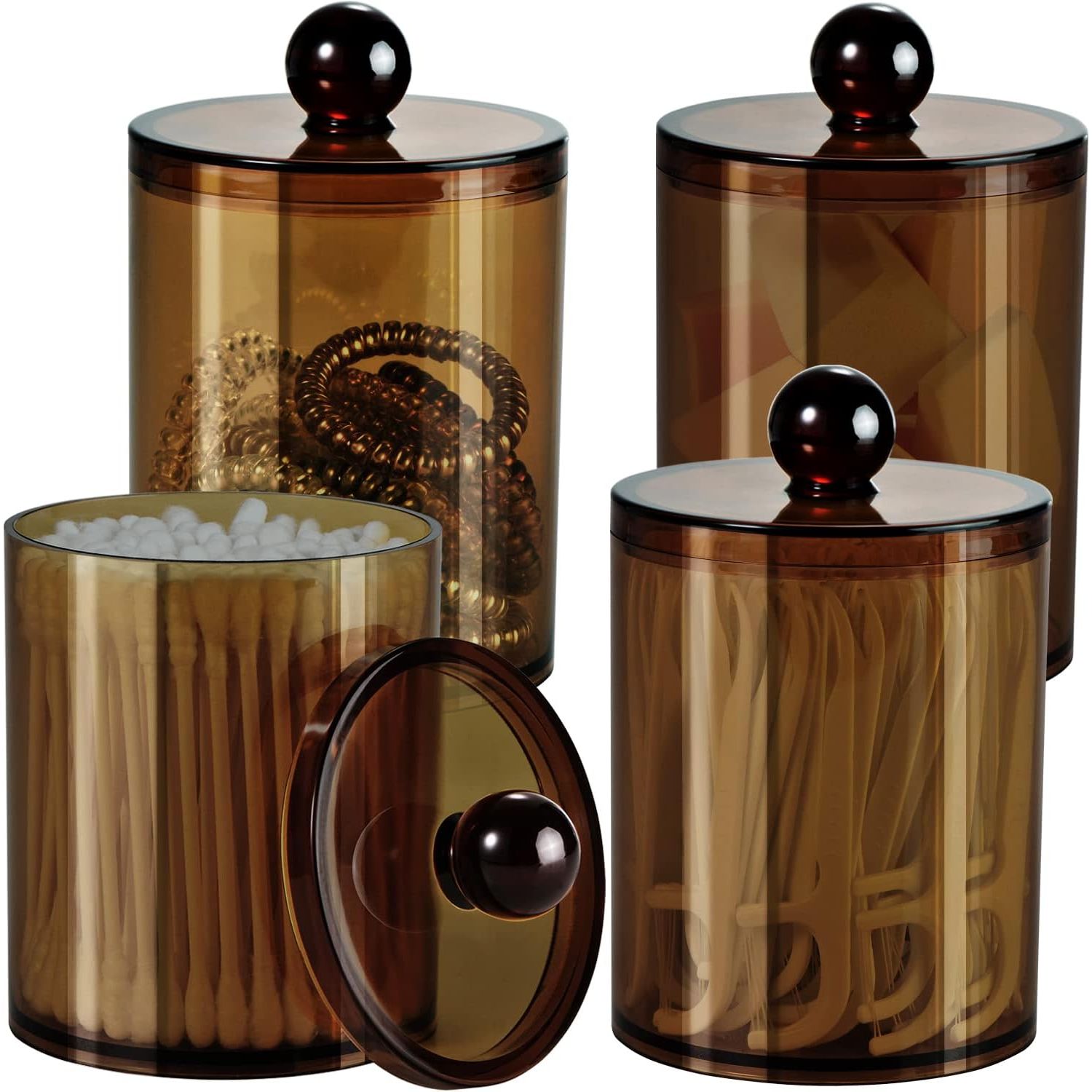 Buy now SheeChung 2 Pack of 10 Oz. Small Clear Plastic Apothecary Jar - Qtip Dispenser Holder Bathroom Vanity Storage Canister Acrylic Jar for Cotton Balls/Swabs/Rounds,Q-tips (Black) 4 Pack of 15 oz. Amber at indiglob india