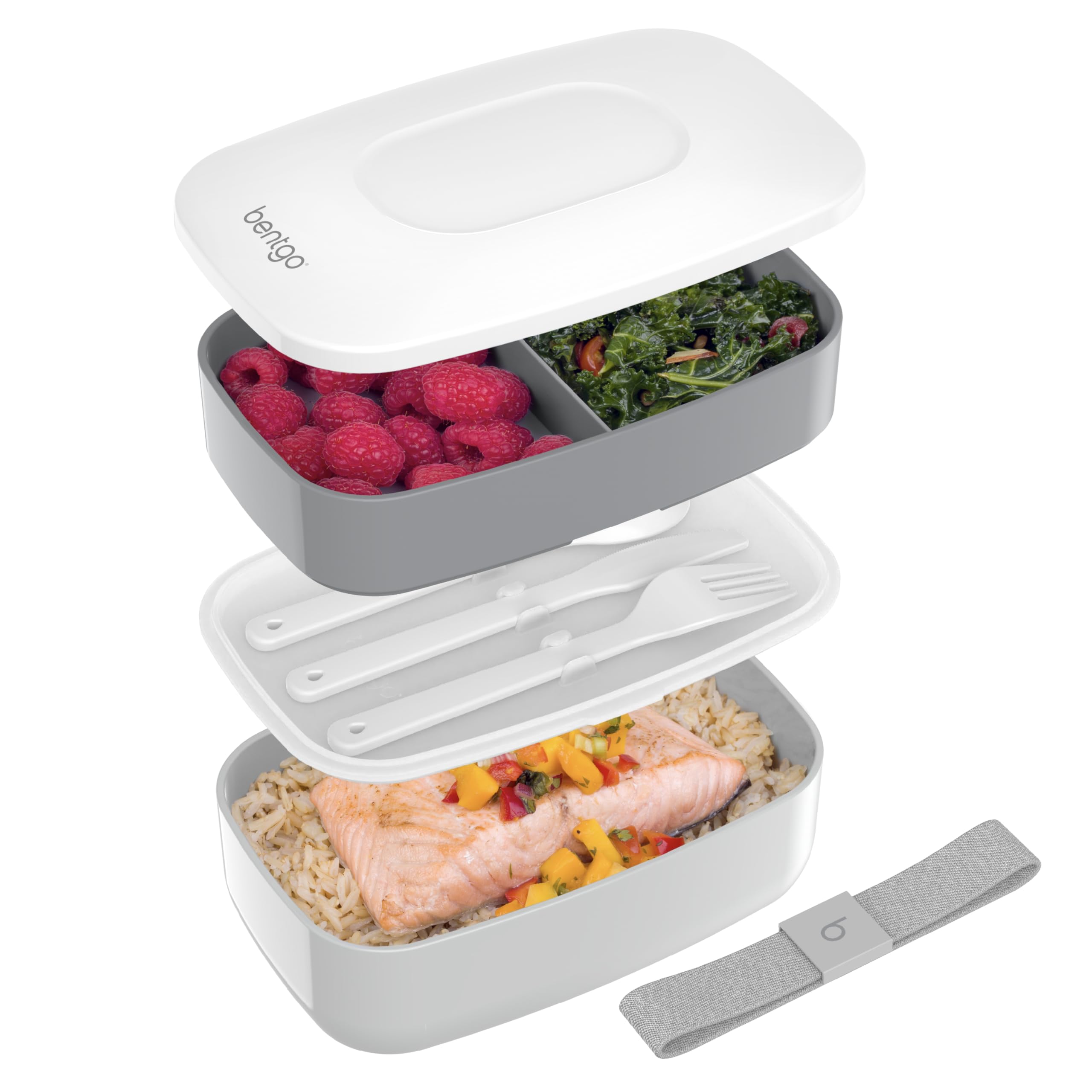 Buy now Bentgo Classic - Adult Bento Box, Stackable 3-Compartment Lunch Box with Removable Utensil Set and Sealing Strap, BPA-Free, Food Container Ideal for Meal Prep, Work, and On the Go (Blush Marble) Gray at indiglob india