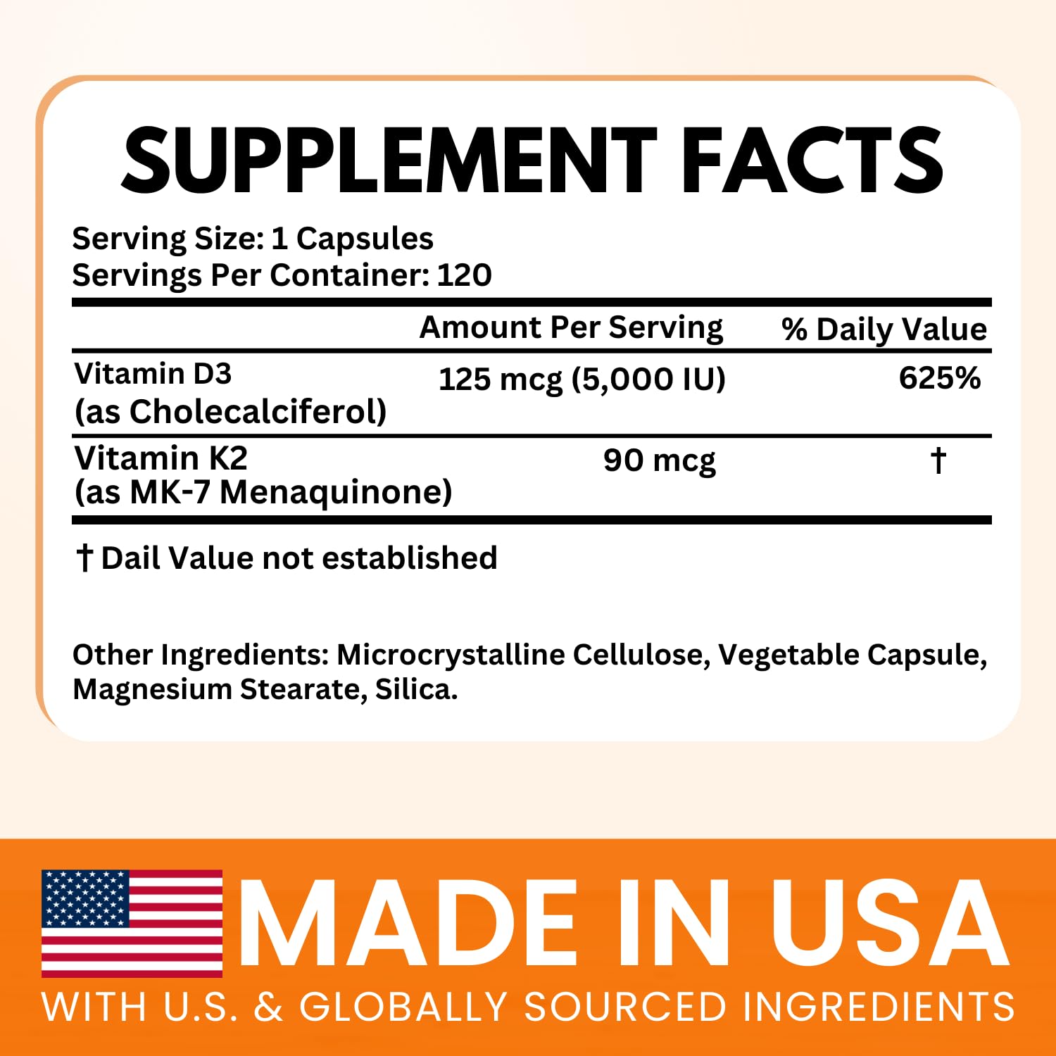 VITBOOST Vitamin D3 K2 Complex - 5000 IU (125 mcg) D3 & K2 (MK-7) 90 mcg | Easy to Swallow Vitamin D | Non-GMO | Gluten-Free | USA Made, 3rd Party Tested, 120 Capsules