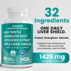 32-in-1 Liver Support Milk Thistle, Artichoke & Beetroot, 90ct | Liver Health and Wellness Support, Milk Thistle, Silymarin, Artichoke Extract and Beetroot, Liver Supplement