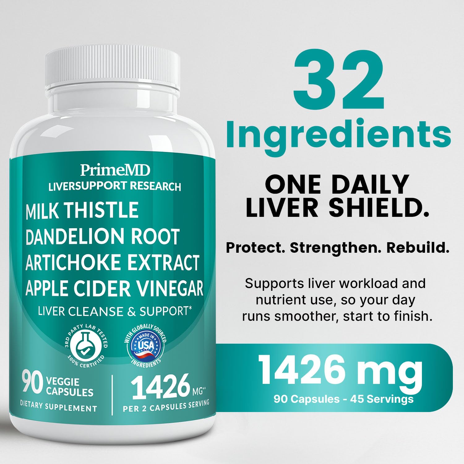 32-in-1 Liver Support Milk Thistle, Artichoke & Beetroot, 90ct | Liver Health and Wellness Support, Milk Thistle, Silymarin, Artichoke Extract and Beetroot, Liver Supplement