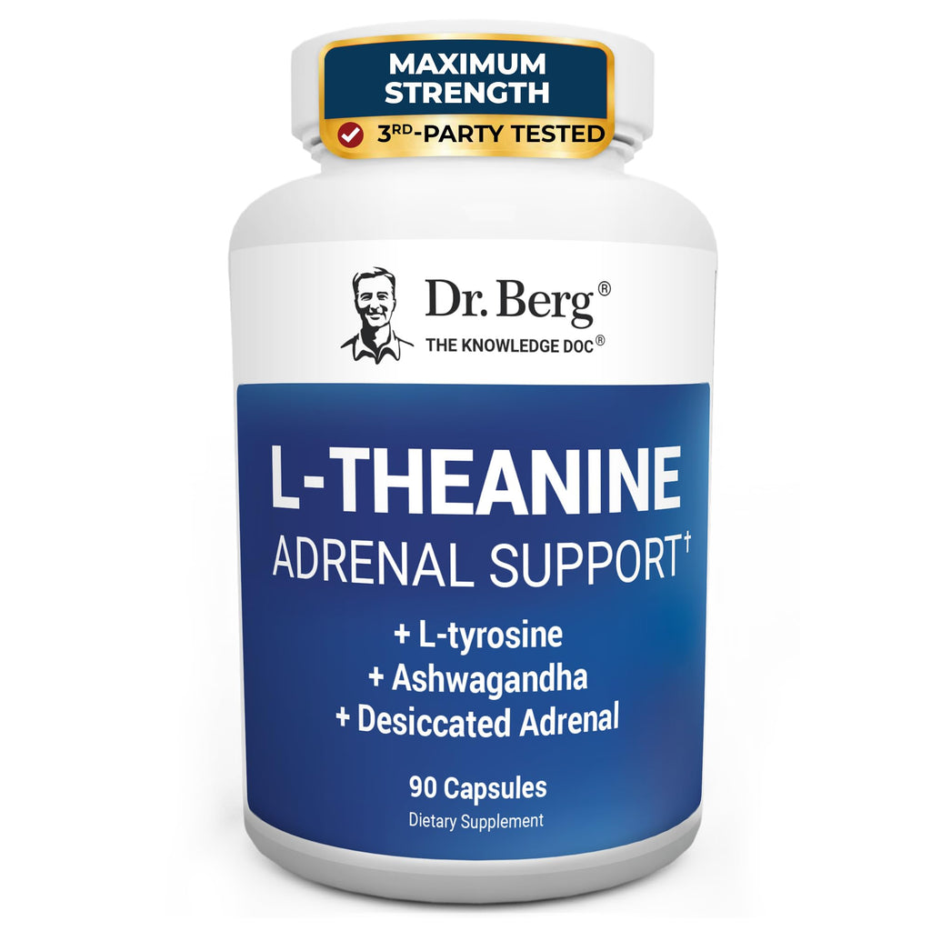 Dr. Berg 600 mg L-Theanine Adrenal Support - 90 Capsules with Ashwagandha & L-Tyrosine, Zinc & Manganese - Advanced 9-in-1 Adaptogen & Mineral Formula - No Fillers*