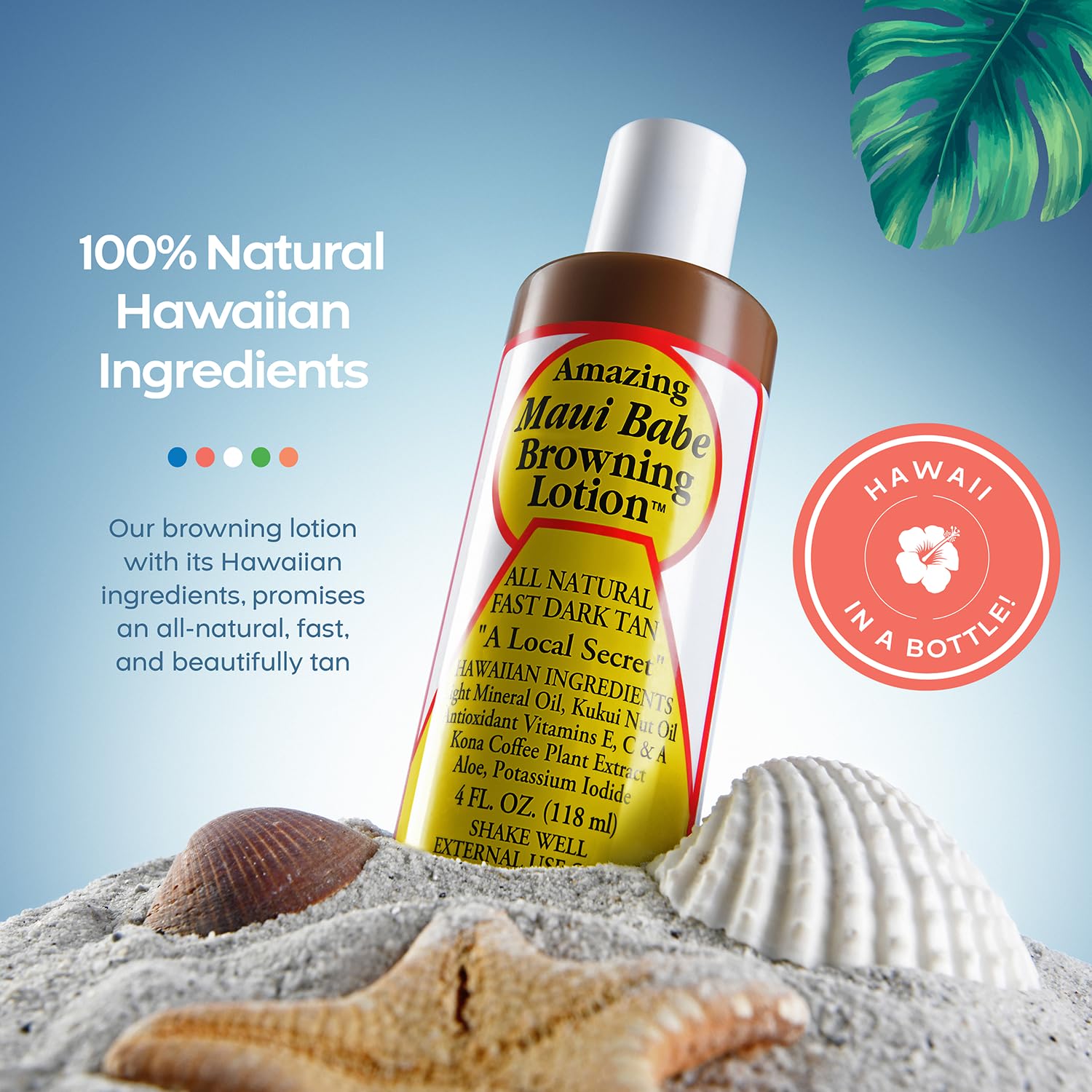 Buy now Maui Babe Browning Lotion - Natural Hawaiian Tan Accelerator with Vitamins & Antioxidants - Moisturizing Formula for All Skin Types - Made in USA - 4 fl oz at indiglob india