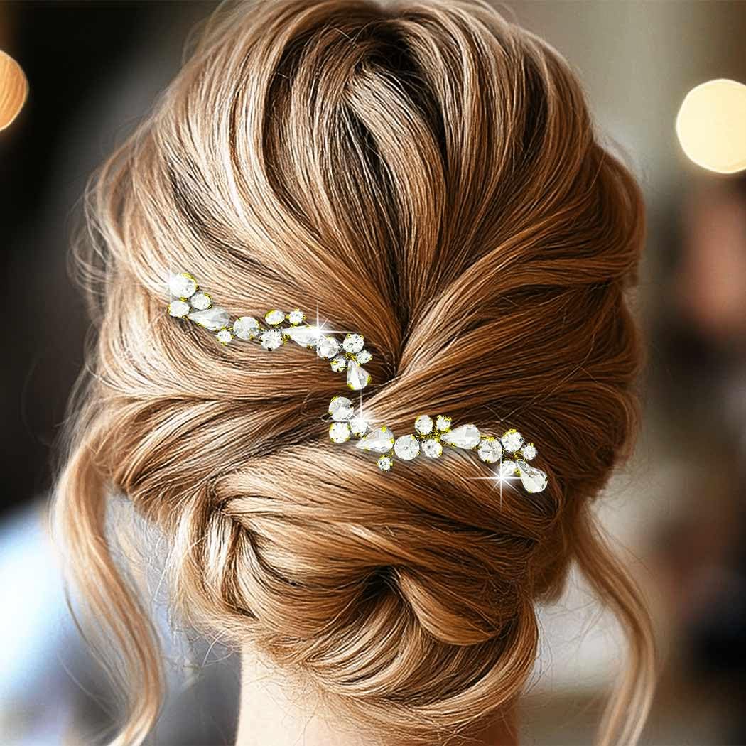 Buy now Easedaily Rhinstone Bride Wedding Hair Pins Silver Crystal Bridal Hair Pieces Hair Accessories for Women and Girls (pack of 2) (A-Silver) B-Gold at indiglob india