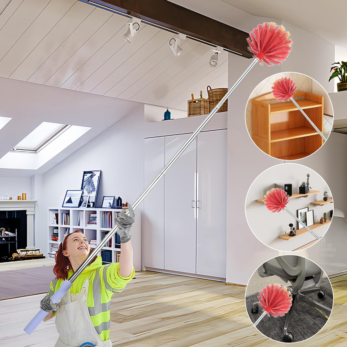 Cobweb Duster with Extension Pole, 59" Adjustable Spider Web Brush