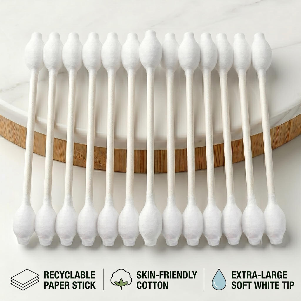 400pcs CGR Baby Safety Cotton Swabs with Large Tips for Newborn Babies Kids | Safety Large Tips, 100% Pure Cotton, Eco-Friendly Paper Sticks, for Infant Ears, Nose & Navel, 5x80pcs total 400pcs