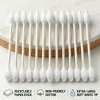 400pcs CGR Baby Safety Cotton Swabs with Large Tips for Newborn Babies Kids | Safety Large Tips, 100% Pure Cotton, Eco-Friendly Paper Sticks, for Infant Ears, Nose & Navel, 5x80pcs total 400pcs