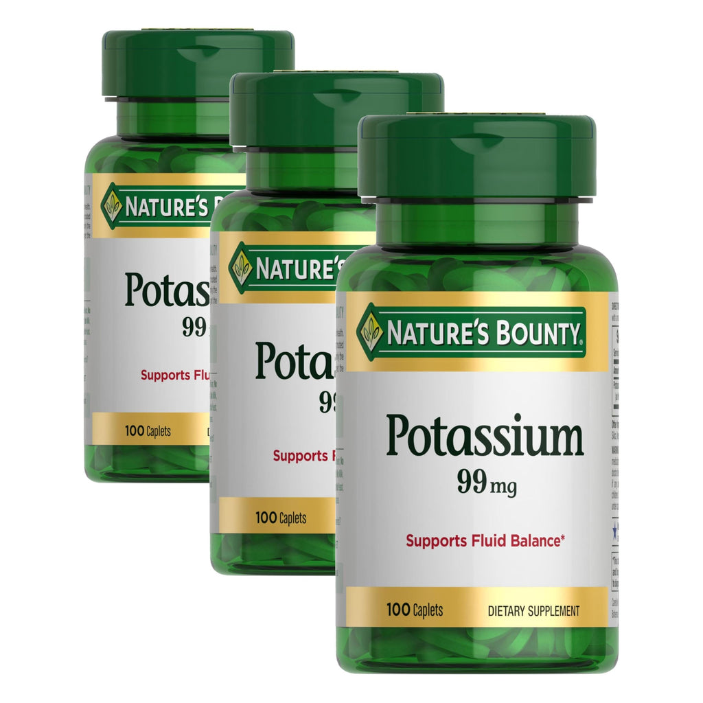 Nature's Bounty Potassium 99mg, 1 Per Day, 100 Vegetarian Caplets | Supports Fluid Balance and Muscle Activity, Normal Heart Function, Potassium Gluconate Dietary Supplement, Gluten Free