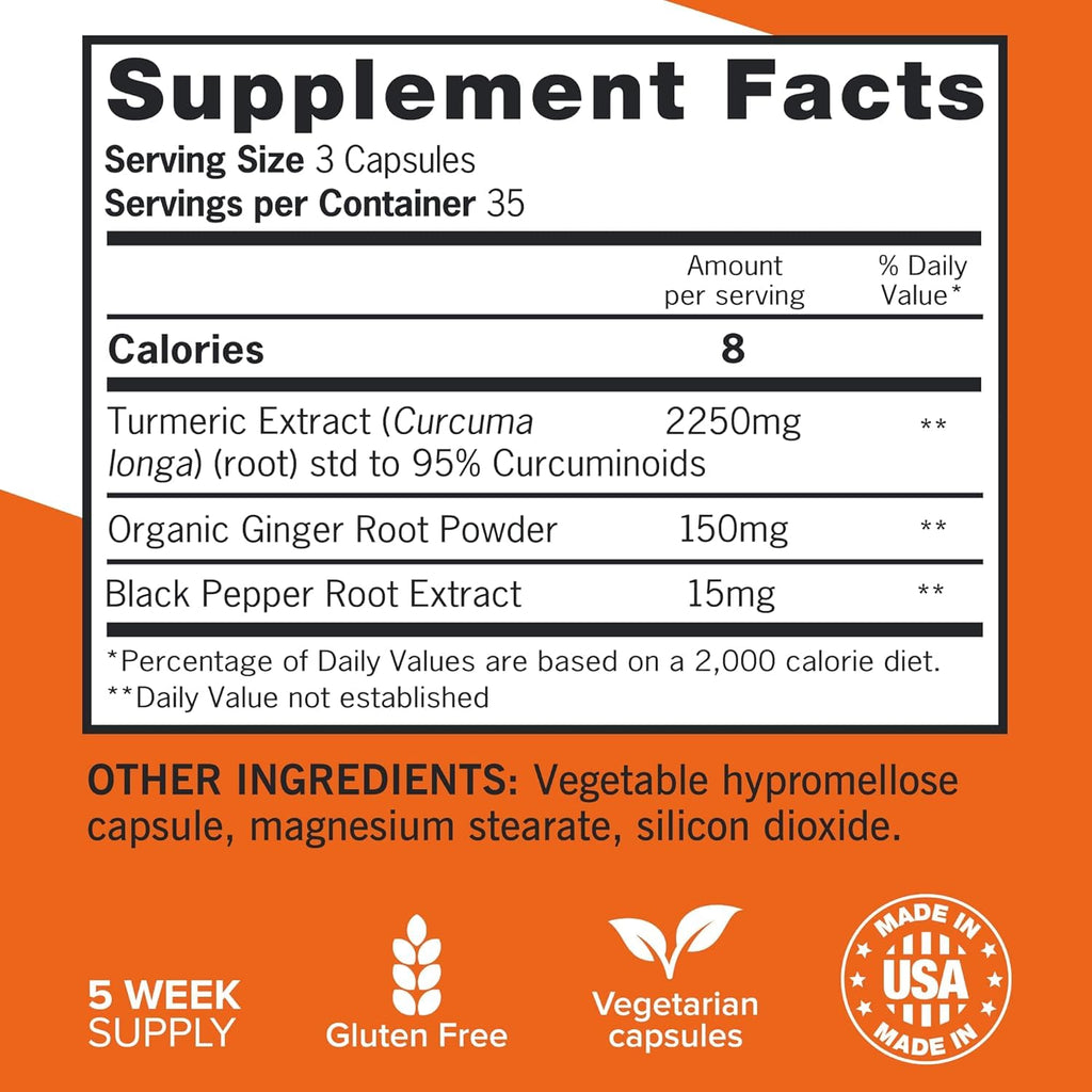Turmeric Curcumin with Black Pepper & Ginger, 2400mg Turmeric Extract with 95% Curcuminoids, Extra Strength Supplement,