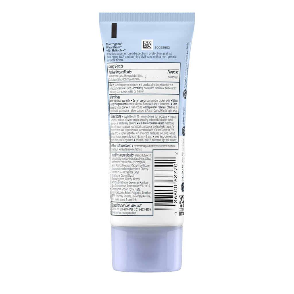 Buy now Neutrogena Ultra Sheer Dry-Touch Sunscreen Lotion SPF 70, Broad Spectrum, Water Resistant 80 Min, Oil-Free, Oxybenzone-Free, Non-Comedogenic, Matte Finish, Body Sunscreen, Travel Size 3 Fl Oz at indiglob india
