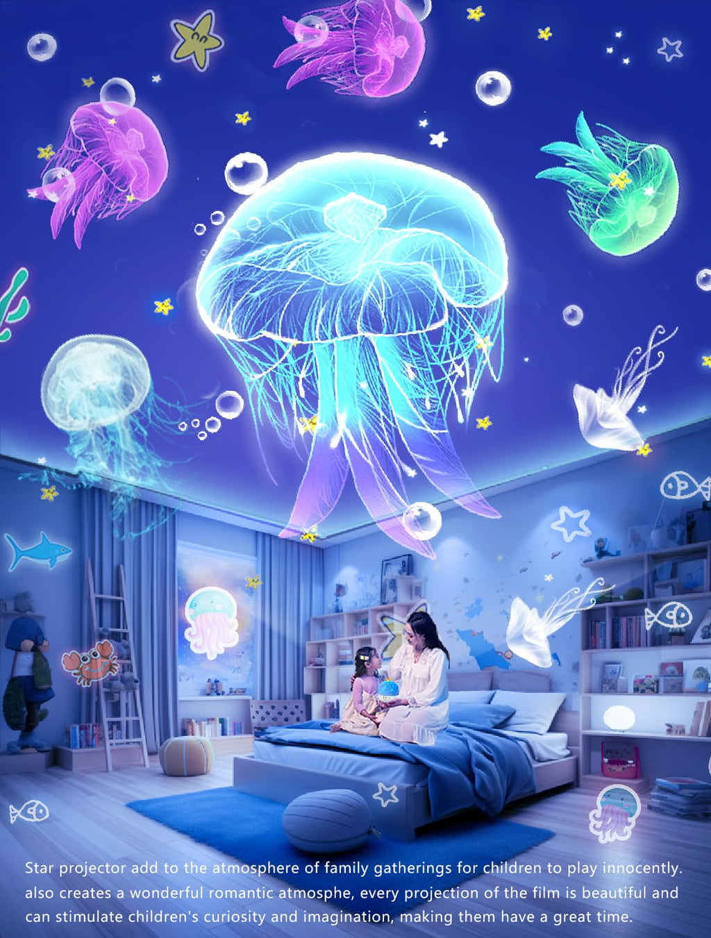 21 Sets of Films, Projector Night Light for Kids Bedroom, Ceiling, Baby Night Light Projector, Star Galaxy Projector for 1-14 Years Old Baby Girls with 360° Rotation for Christmas, Nursery, Room Decor