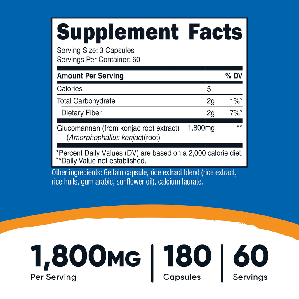 Nutricost Glucomannan 1,800mg Per Serving, 180 Capsules, Gluten-Free | Natural Fiber Source, GMO-Free