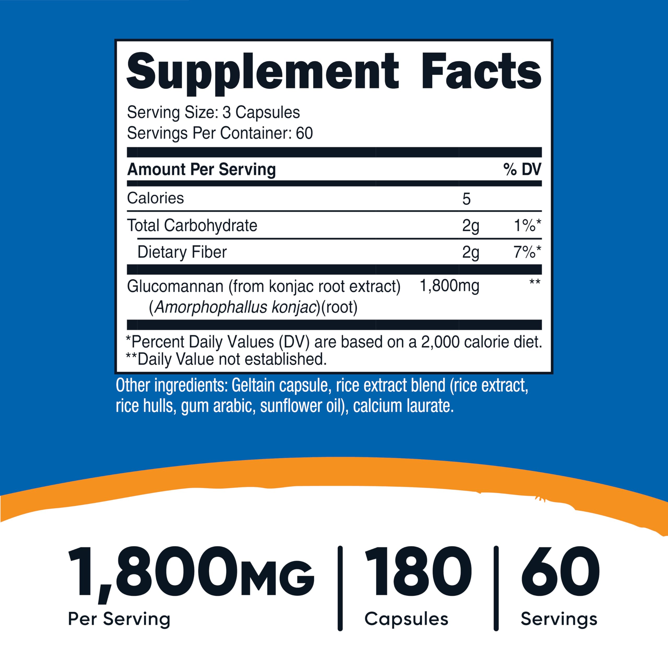 Nutricost Glucomannan 1,800mg Per Serving, 180 Capsules, Gluten-Free | Natural Fiber Source, GMO-Free