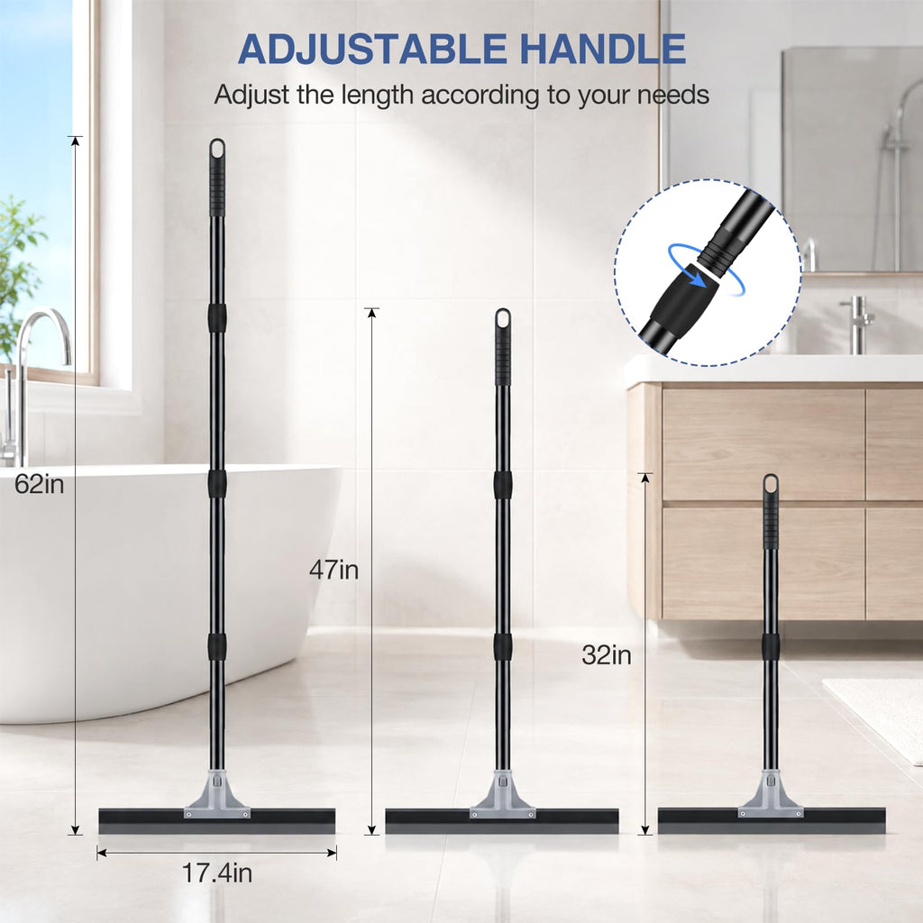 nacena Floor Squeegee with 62-in Long Adjustable Handle, Black Grey