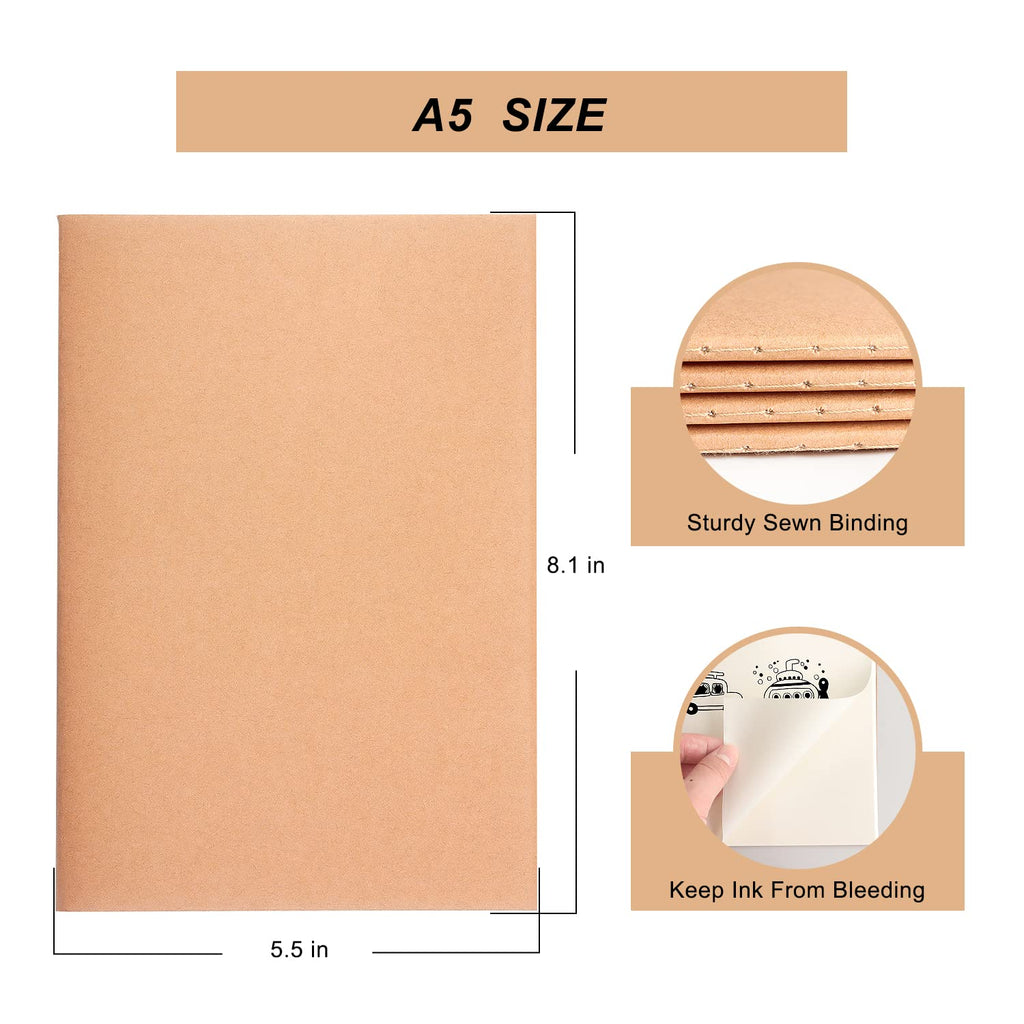ZZTX 4 Pack Blank Kraft Notebooks A5, 36 Pages, 8.3 X 5.5 Inch