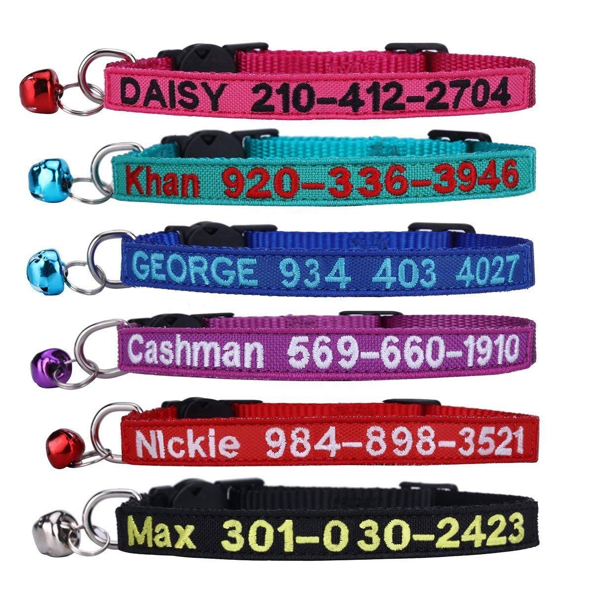 WFRLQ Cat Collar,Personalized Embroidered Nylon Cat ID Collars with Bell - Custom Text with Pet Name and Phone Number … (Cat Collar)
