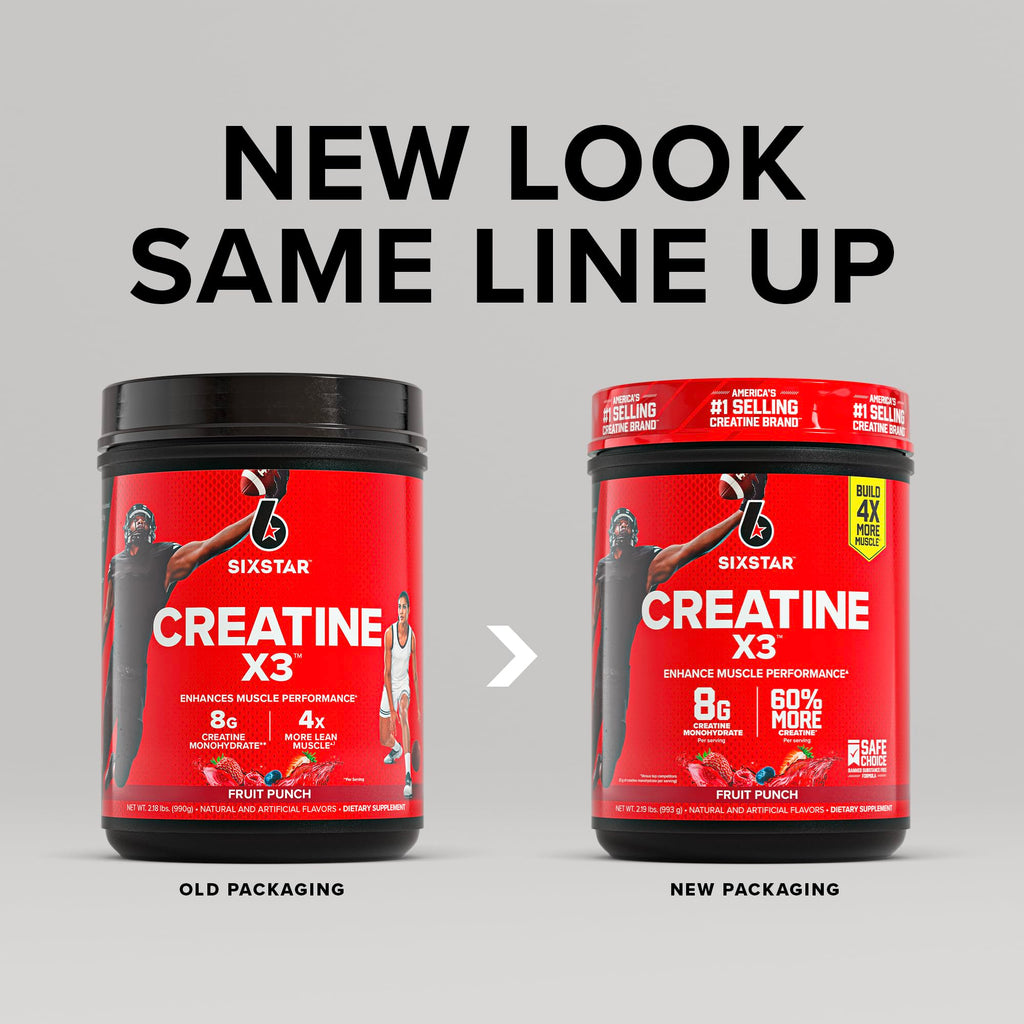 Six Star Creatine Monohydrate Powder, X3 (Fruit Punch) - 30 Servings | Flavored Creatine Powder Monohydrate Supplement for Muscle Building & Performance, Post Workout Supplement for Men, Women