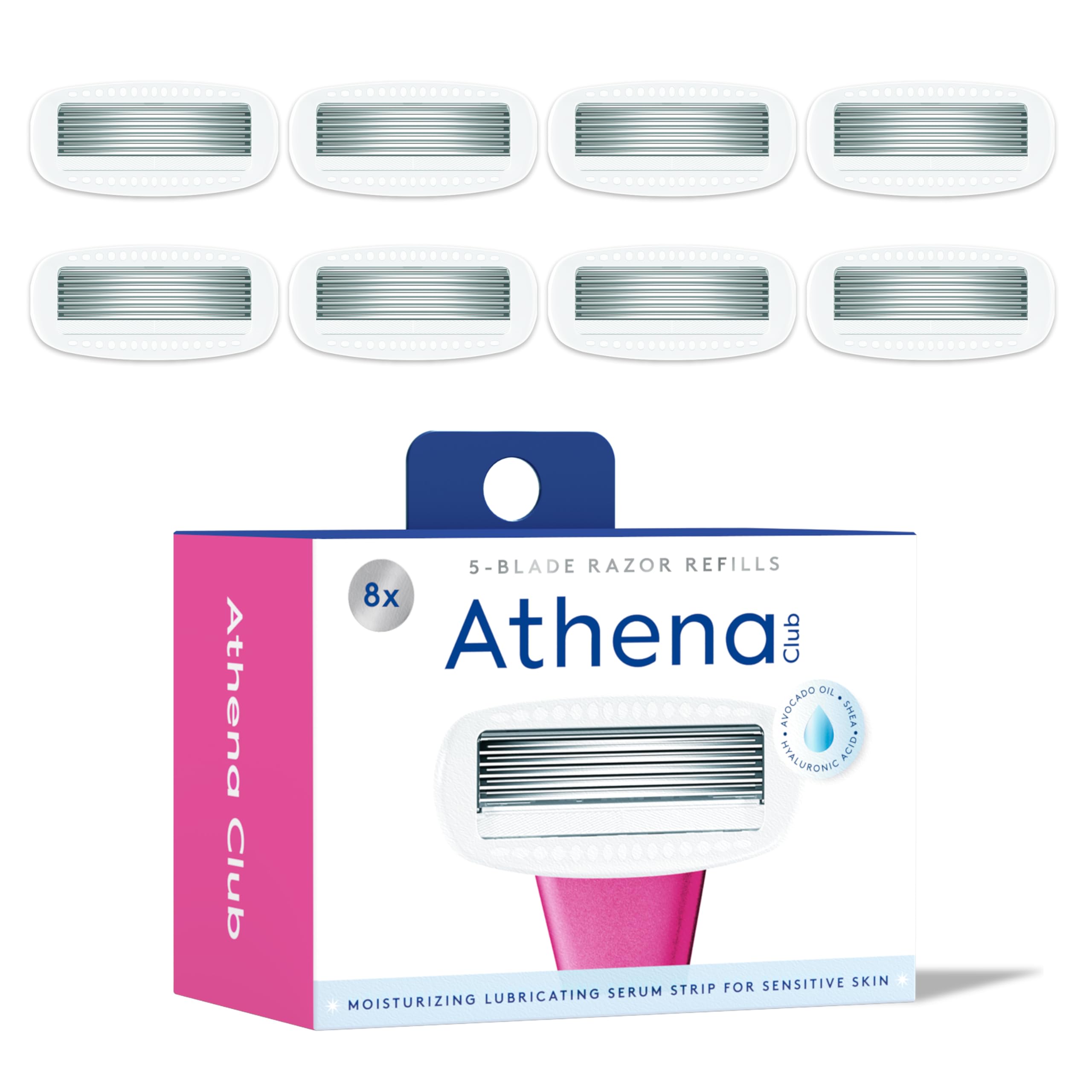 Athena Club Women's Razor Blade Refills, 5-Blade Cartridges, 8 Count | Shea Butter & Hyaluronic Acid Infused Stainless Steel Razors for Women , Great for Sensitive Skin , 8-Pack Refill