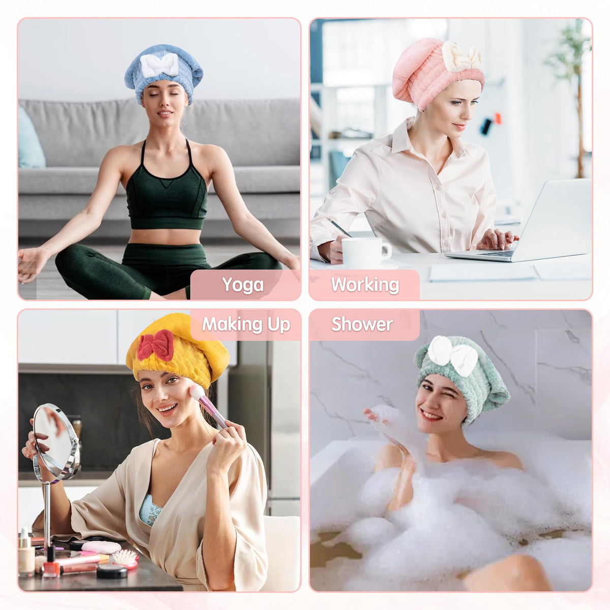 Microfiber Hair Drying Caps, 5-Pack Extra Soft and Ultra Absorbent