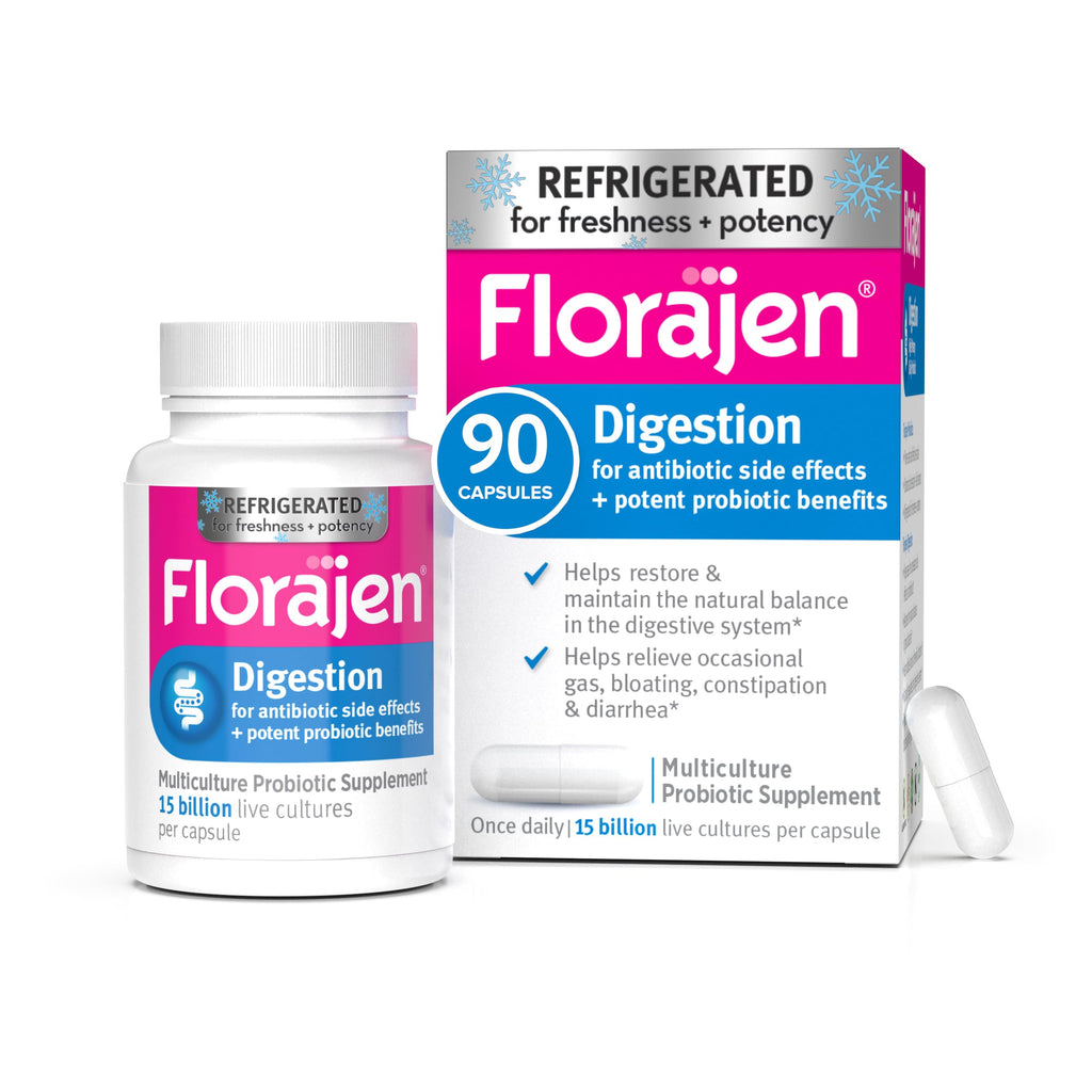 Florajen Digestion Probiotic, Advanced Relief, 60 Capsules | Gas, Bloating, & Constipation, Lactobacillus for Gut Health, Regularity, & Balanced Flora, Refrigerated Potency & Freshness