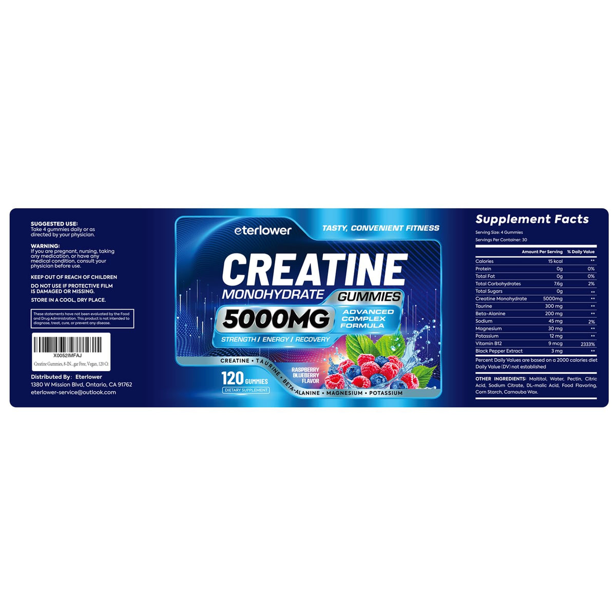 Creatine Gummies, 8-in-1 Complex with Taurine & Electrolytes
