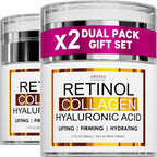 (2 Pack) Retinol Cream for Face with Collagen & Hyaluronic Acid, Non-Greasy | Anti Aging Wrinkle Cream for Women and Men - Day and Night Facial Moisturizer for Tightening and Skin Firming, Silky Feel