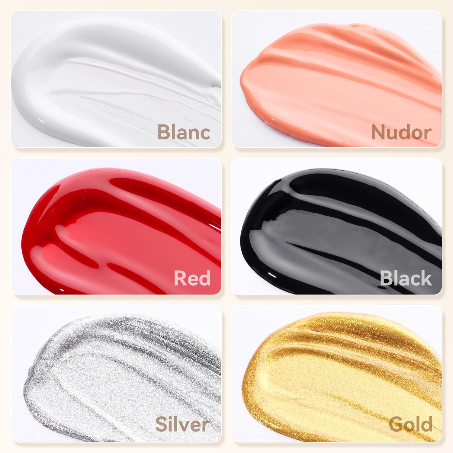 Buy now Makartt Gel Paint for Nail Art Set: 6 Colors No Wipe Solid Gel Polish for DIY Design at Home, Soak Off UV LED Manicure, Silver White Black Red Gold Nude at indiglob india
