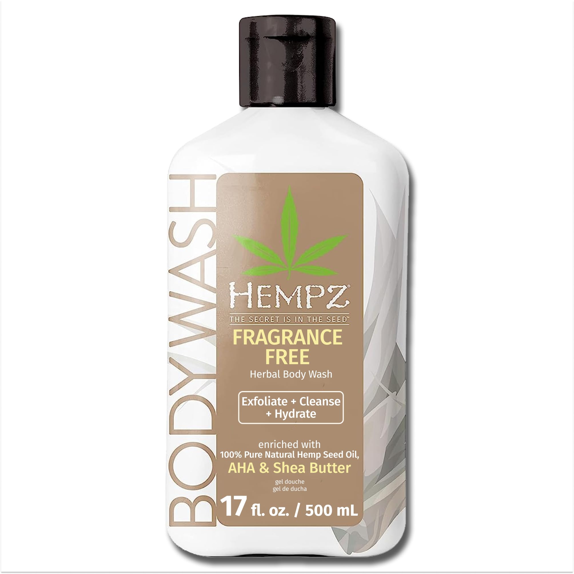 Hempz Triple Moisture Body Wash - Grapefruit & Peach - Hydrating for Sensitive Skin, Scented, Exfoliating with Shea Butter, Pure Hemp Seed Oil, and Algae for Sensitive Skin - 17 fl oz
