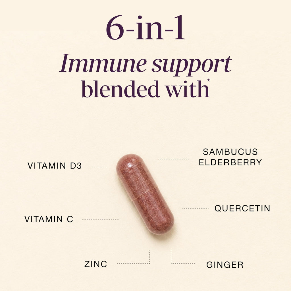 Elderberry Vitamin C and Zinc Capsules with D3 and Quercetin, 120 Count | 6-in-1 Immune Support Supplements For Adults, Sambucus Extract Zink Ginger USA Made in NSF GMP Certified Facility By Sandhu's