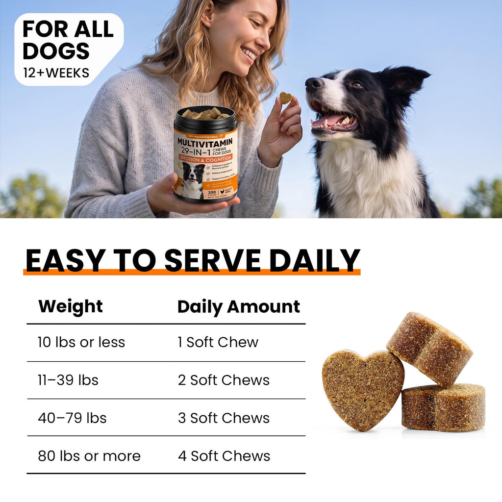 29 in 1 Dog Vitamins and Supplements 200 Ct Advanced Dog Multivitamin Chews