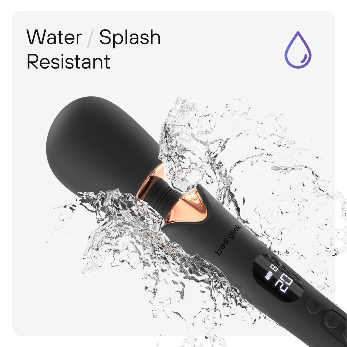 bed geek Cordless Wand Massager – Super Powerful Handheld Massage with 20 Speeds & 8 Patterns, Soft Silicone Head, Quiet Motor, LED Display, Body-Safe & Waterproof Black & Rose Gold